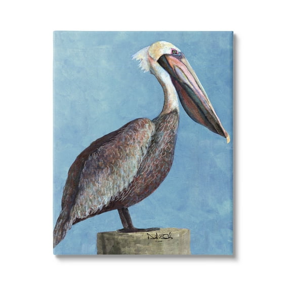 Stupell Industries Blue Pelican Portrait Animals & Insects Painting Gallery Wrapped Canvas Print Wall Art, 30 x 40