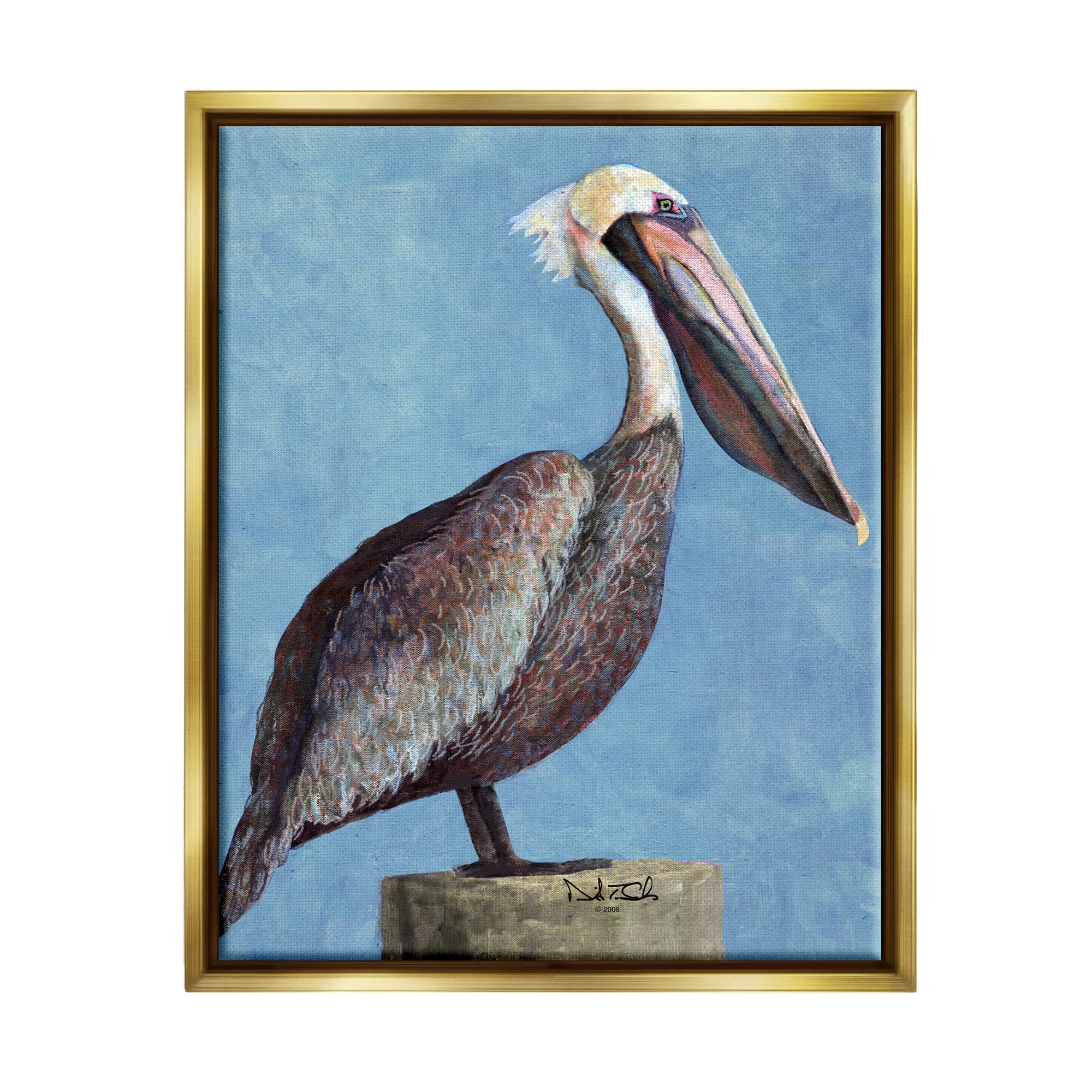 Stupell Industries Blue Pelican Portrait Animals & Insects Painting Gold Floater Framed Art Print Wall Art, 25 x 31