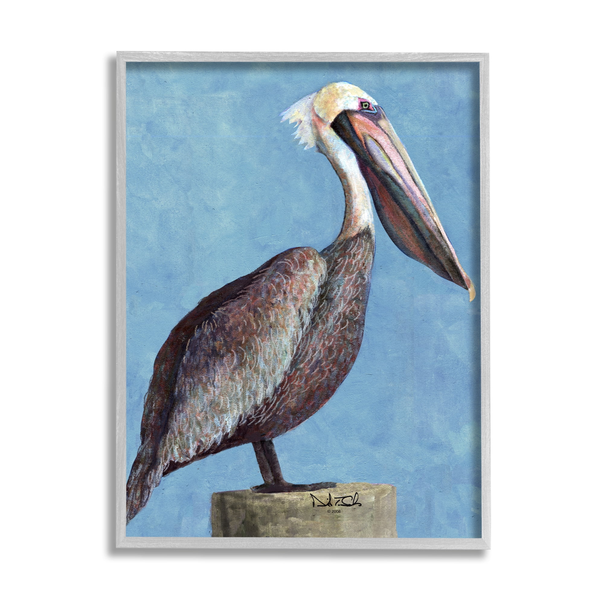 Stupell Industries Blue Pelican Portrait Animals & Insects Painting Gray Framed Art Print Wall Art, 24 x 30
