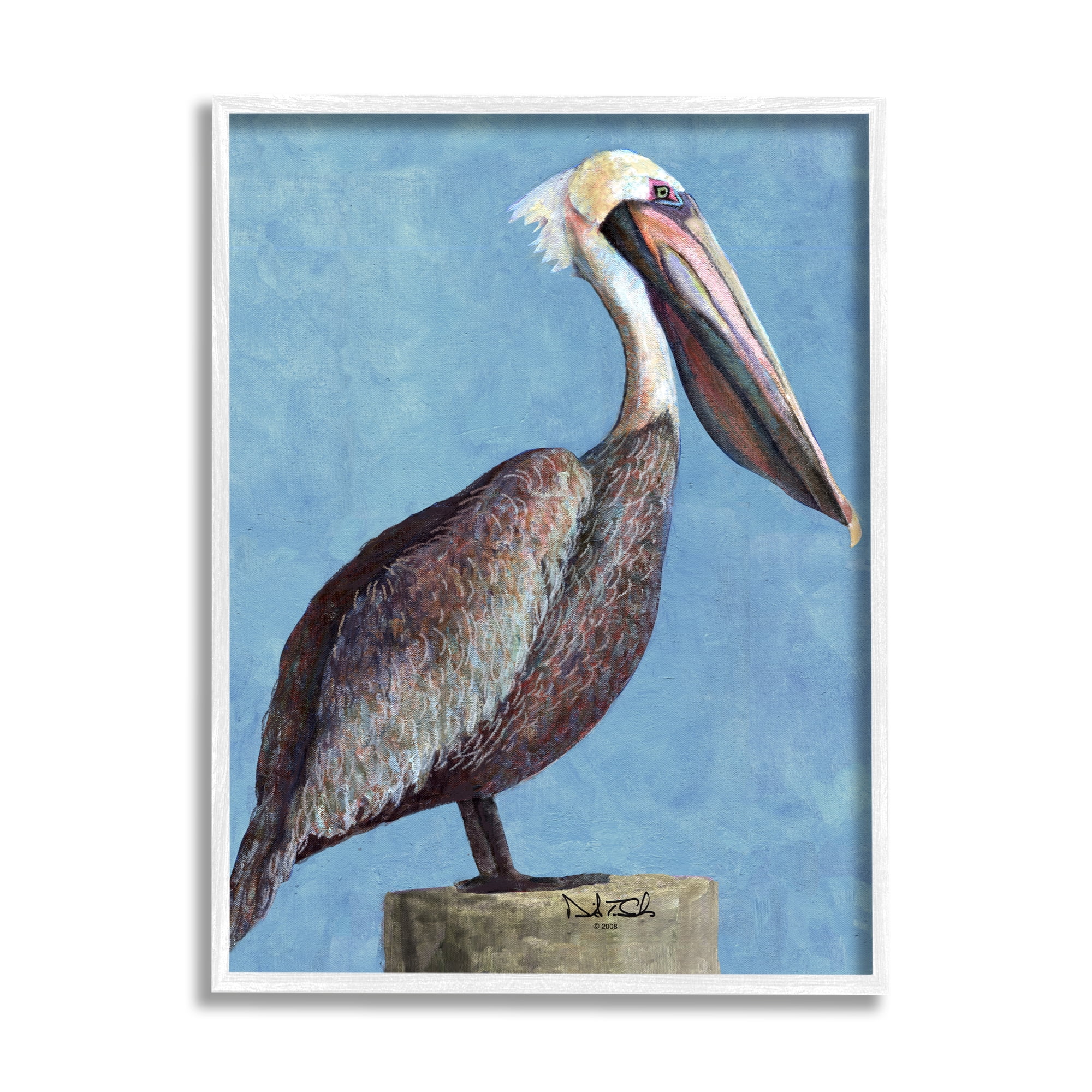 Stupell Industries Blue Pelican Portrait Animals & Insects Painting White Framed Art Print Wall Art, 16 x 20
