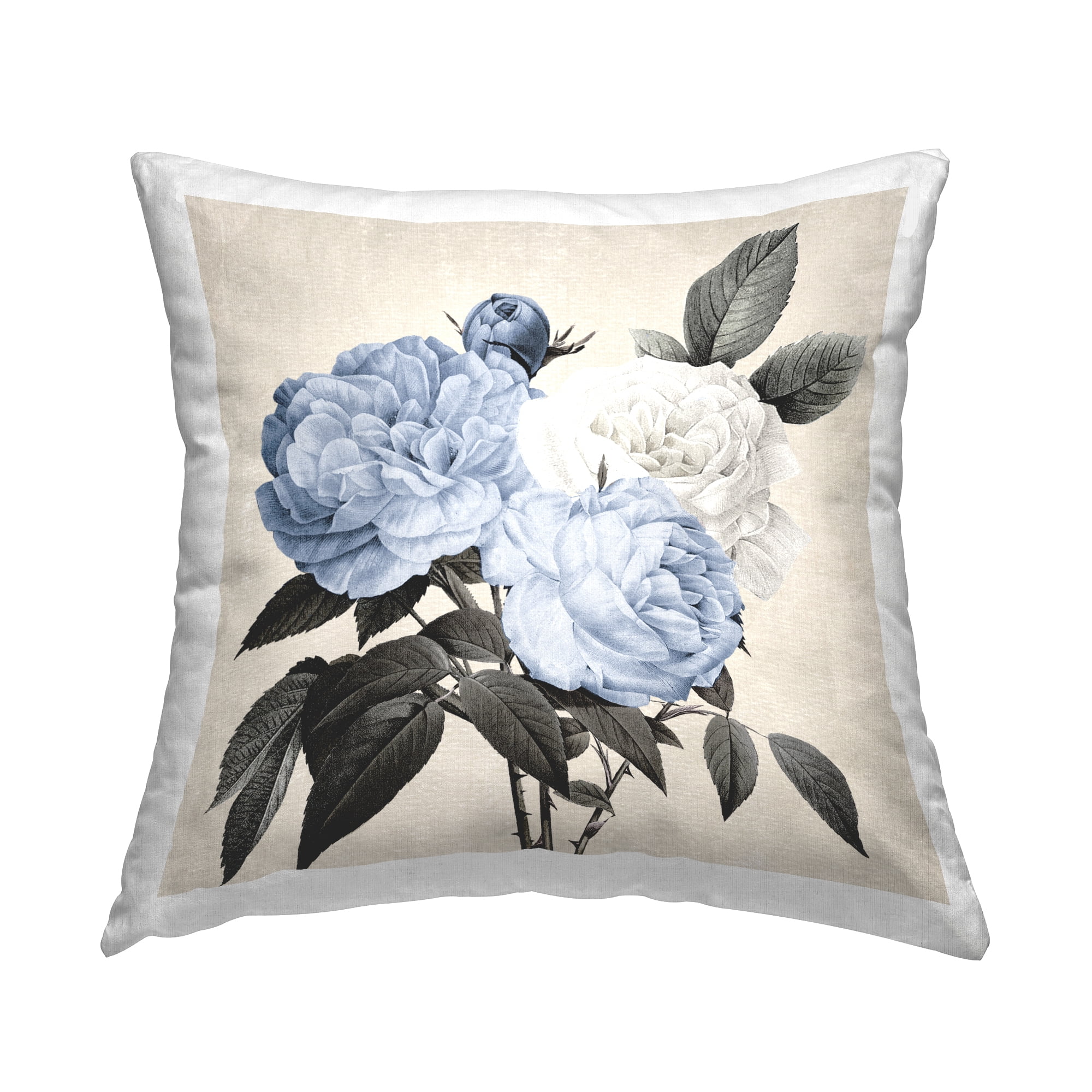 Stupell Industries Blue Peony Blossoms Decorative Printed Throw Pillow, 18 x 18