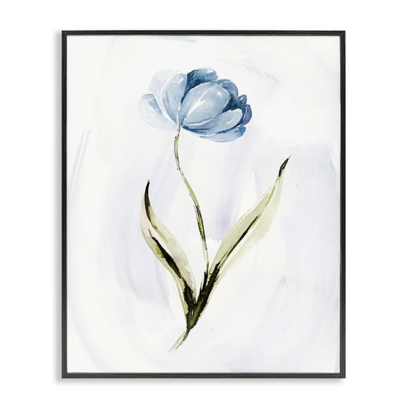 Stupell Industries Blue Petaled Flower Floral Painting Black Framed Art Print Wall Art, 16 x 20
