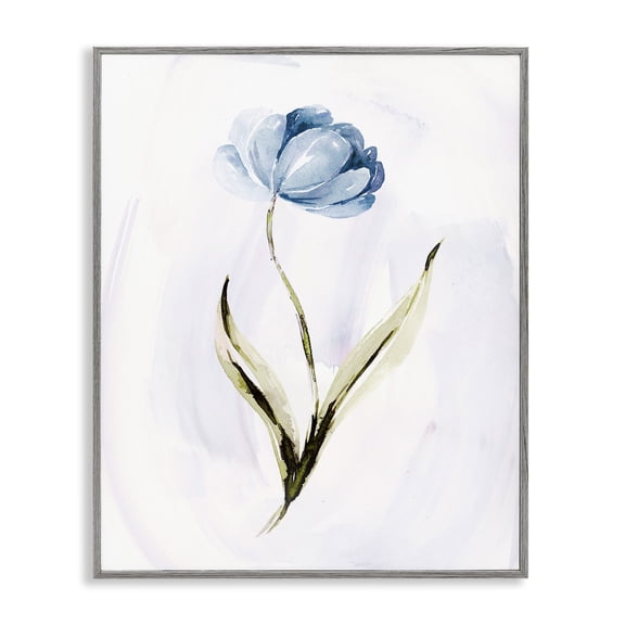Stupell Industries Blue Petaled Flower Floral Painting Gray Framed Art Print Wall Art, 16 x 20