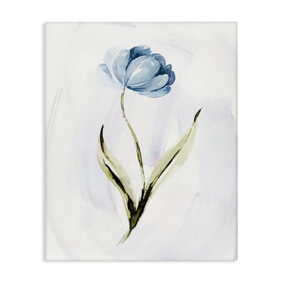 Stupell Industries Blue Petaled Flower Floral Painting Wrapped Canvas Canvas Art Print Wall Art, 16 x 20
