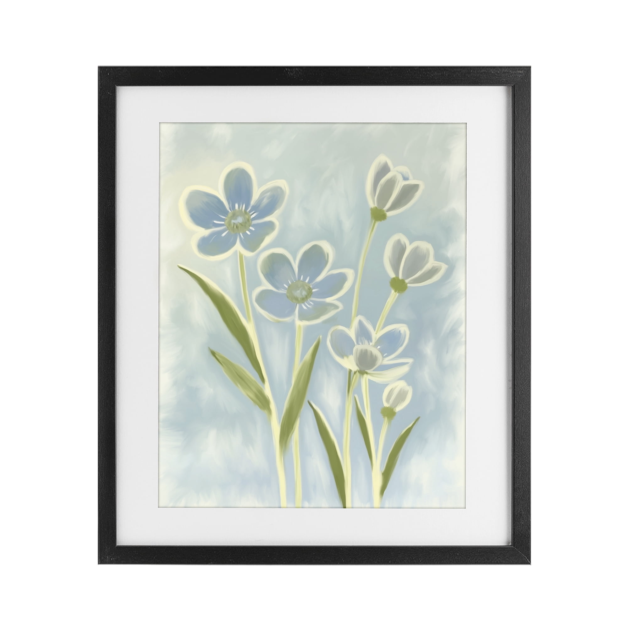 Stupell Industries Blue Petals Contour Black Framed Print Under Glass, design by Kim Allen