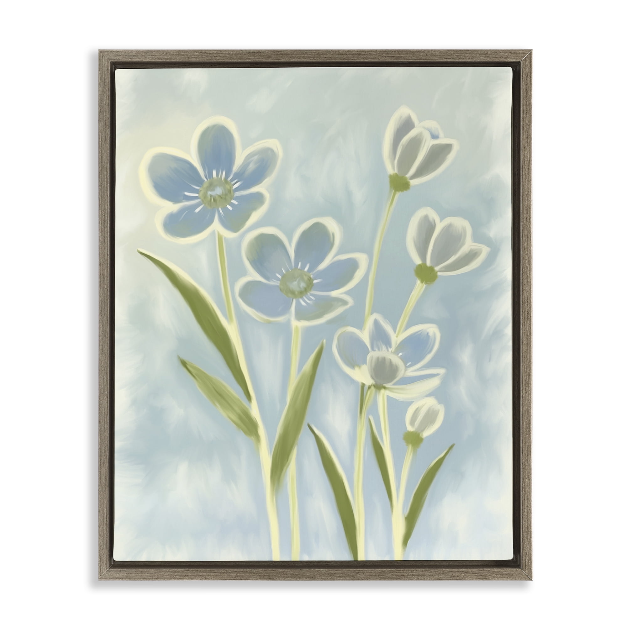 Stupell Industries Blue Petals Contour Brown Framed Floater Canvas Wall Art, design by Kim Allen