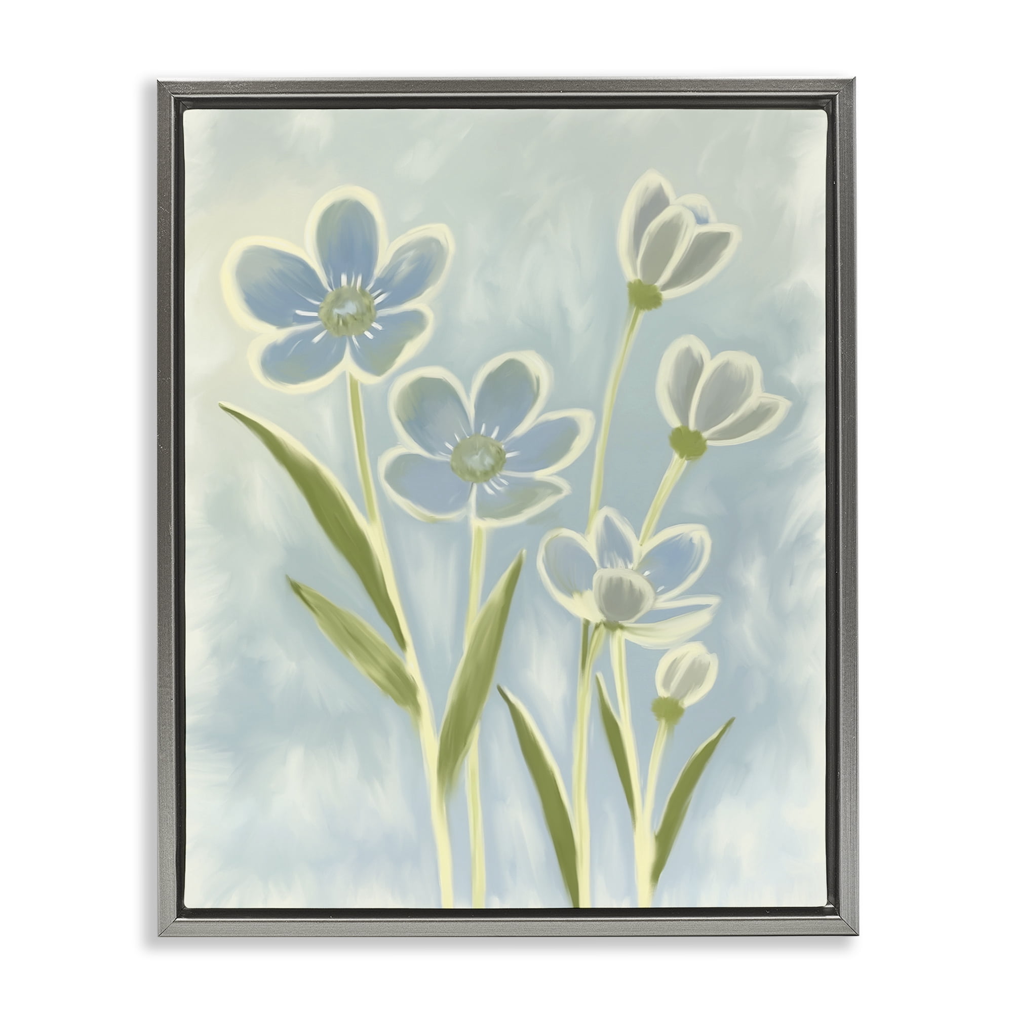 Stupell Industries Blue Petals Contour Gray Framed Floater Canvas Wall Art, design by Kim Allen