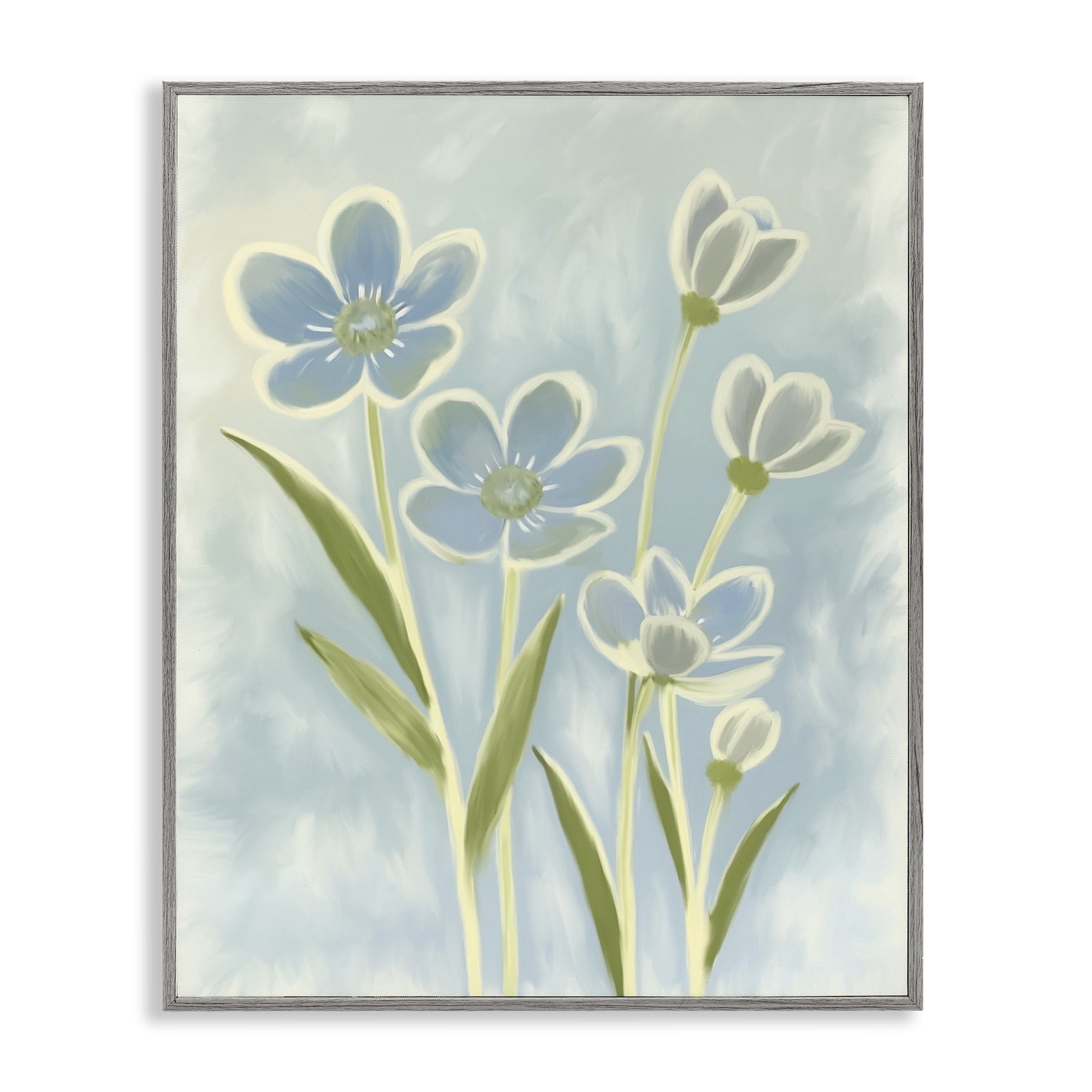 Stupell Industries Blue Petals Contour Gray Framed Giclee Art, design by Kim Allen