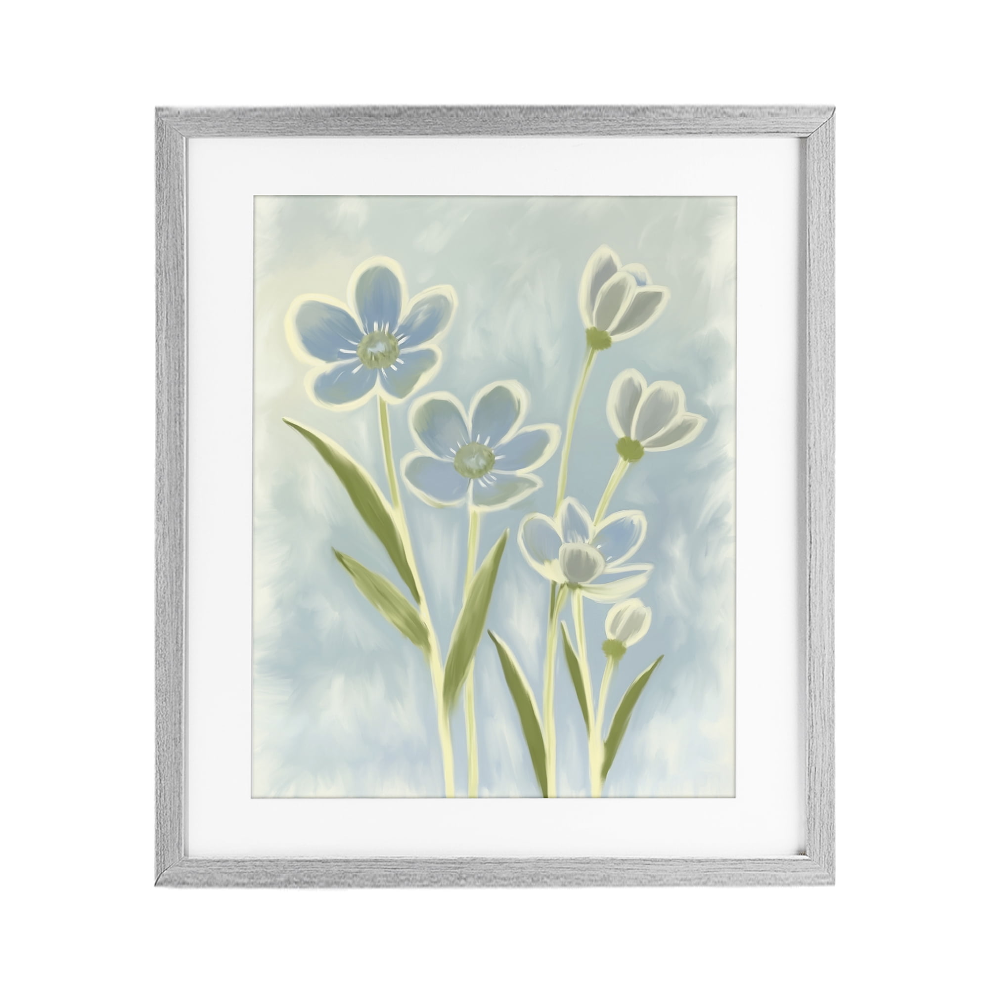 Stupell Industries Blue Petals Contour Gray Framed Print Under Glass, design by Kim Allen
