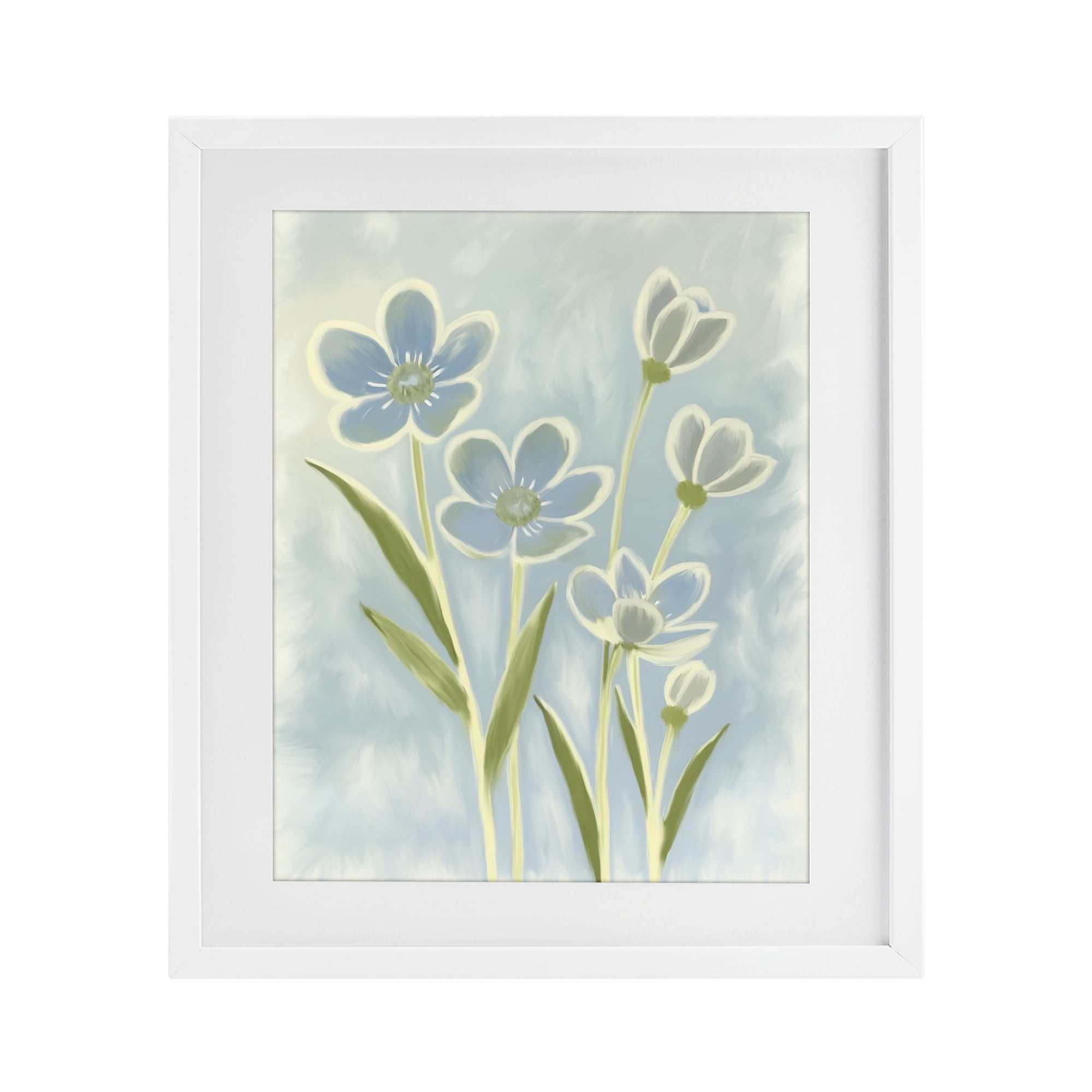 Stupell Industries Blue Petals Contour White Framed Print Under Glass, design by Kim Allen