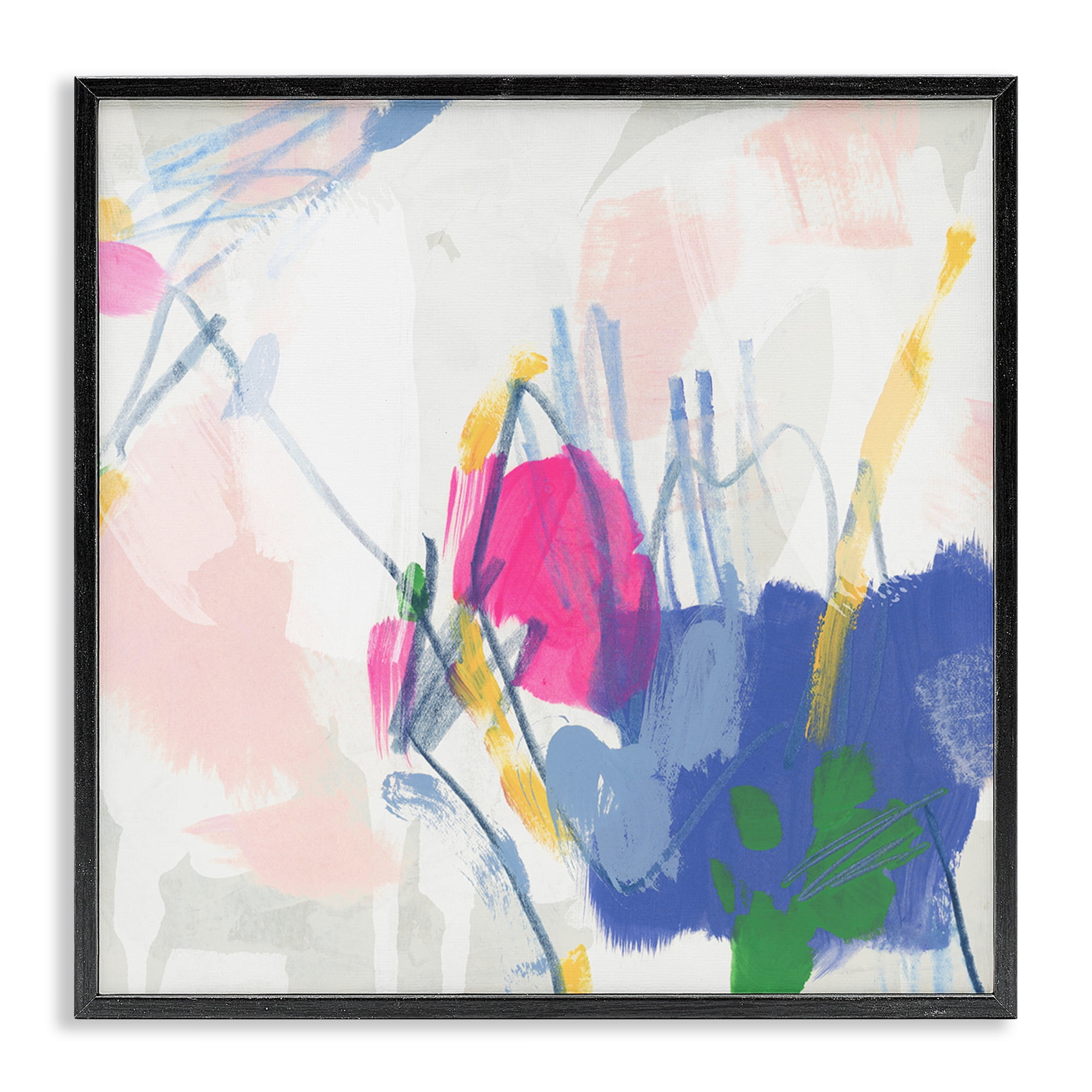 Stupell Industries Blue & Pink Abstract Scribble Abstract Painting Black Framed Art Print Wall Art, 24 x 24