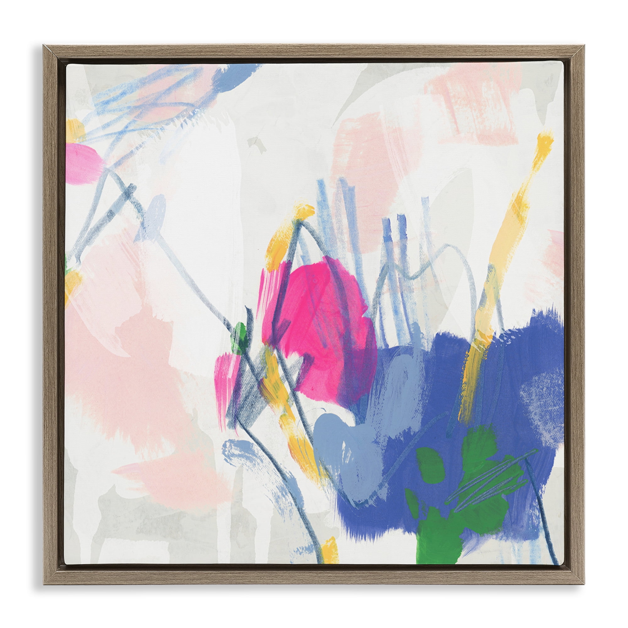 Stupell Industries Blue & Pink Abstract Scribble Abstract Painting Brown Floater Framed Canvas Art Print Wall Art, 18 x 18