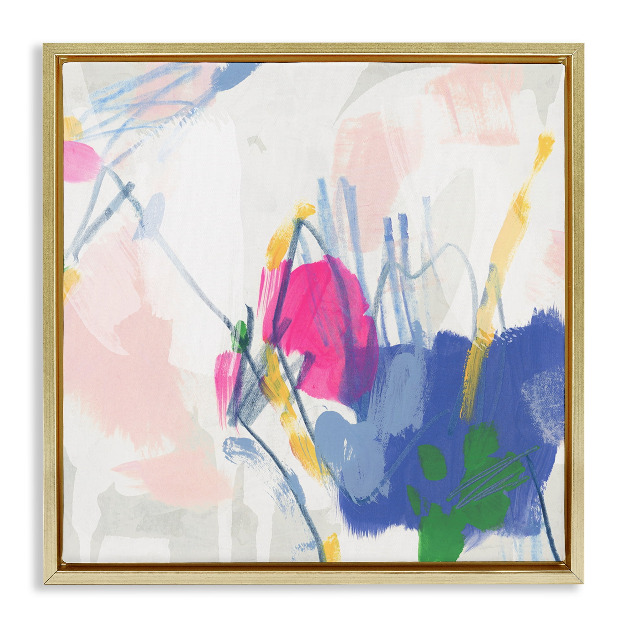 Stupell Industries Blue & Pink Abstract Scribble Abstract Painting Gold Floater Framed Canvas Art Print Wall Art, 25 x 25
