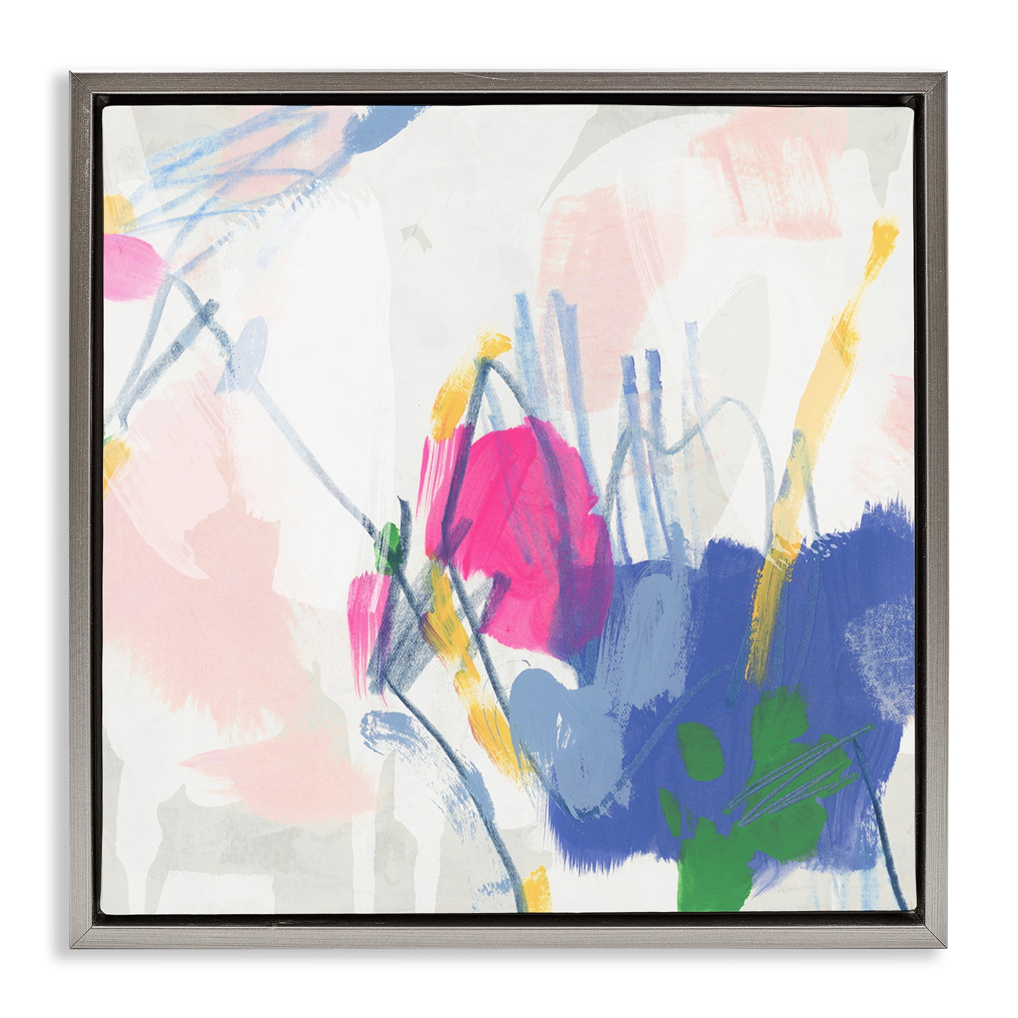 Stupell Industries Blue & Pink Abstract Scribble Abstract Painting Gray Floater Framed Canvas Art Print Wall Art, 25 x 25