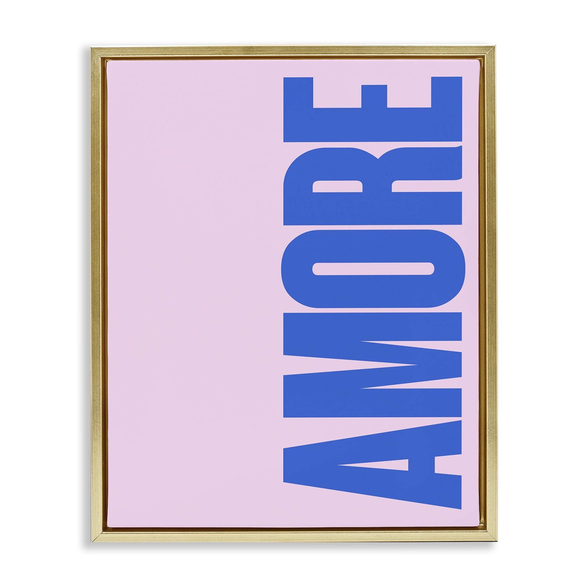 Stupell Industries Blue & Pink Amor Text & Numbers Painting Gold Floater Framed Canvas Art Print Wall Art, 17 x 21