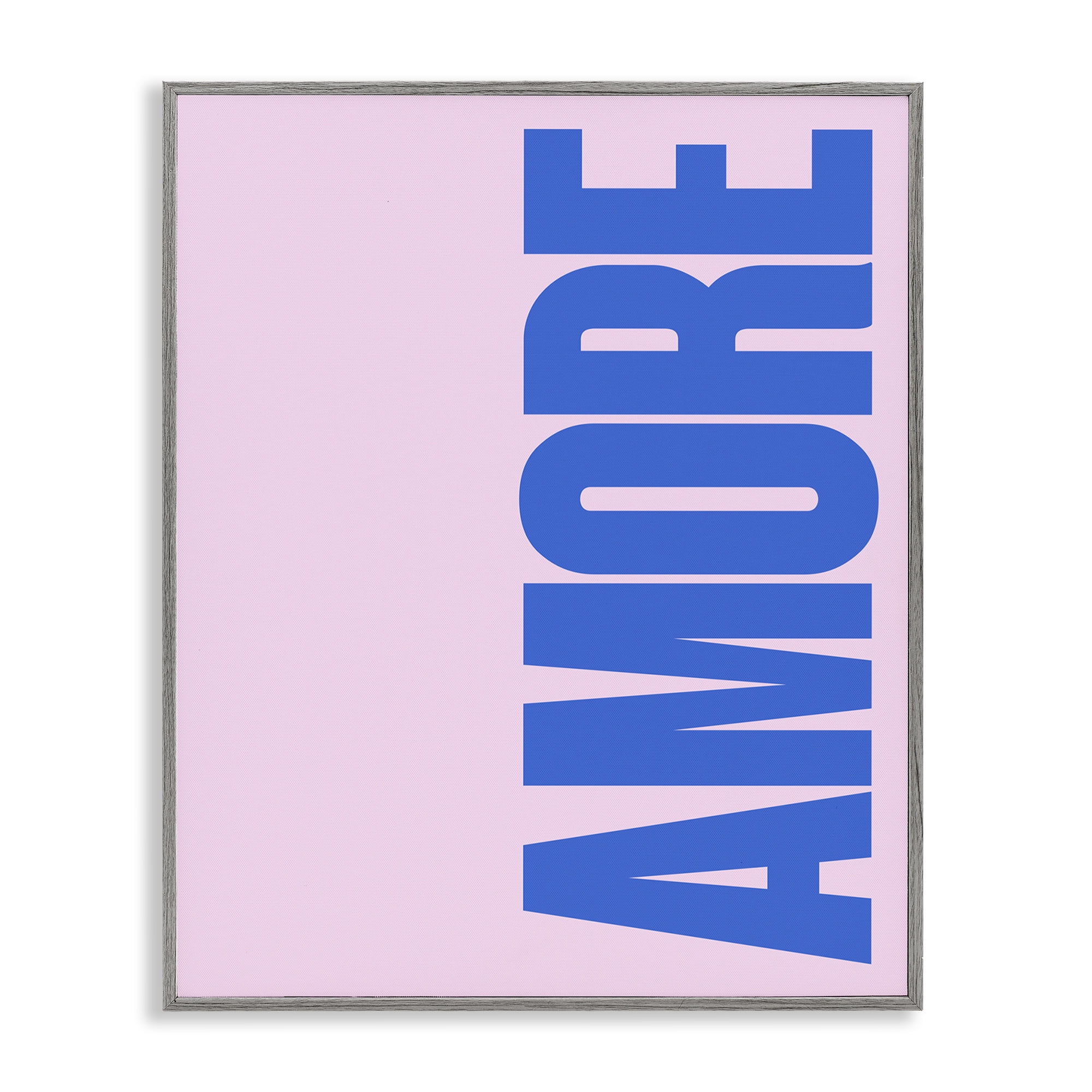 Stupell Industries Blue & Pink Amor Text & Numbers Painting Gray Framed Art Print Wall Art, 24 x 30