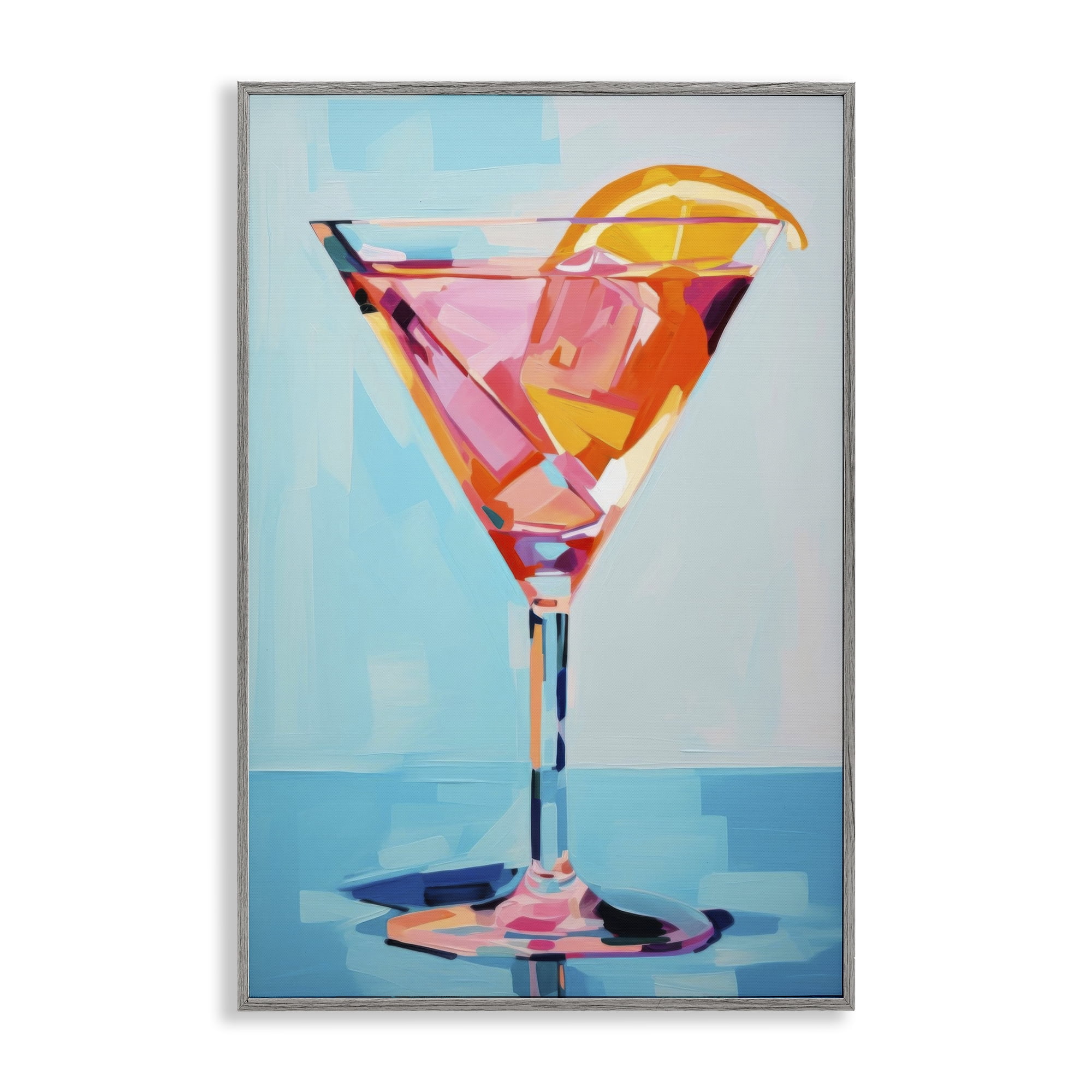 Stupell Industries Blue & Pink Martini Food & Beverage Painting Gray Framed Art Print Wall Art, 20 x 30