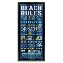 Stupell Industries Blue Planked Beach Rules Sign Nature Painting Black Floater Framed Canvas Art Print Wall Art, 11 x 25