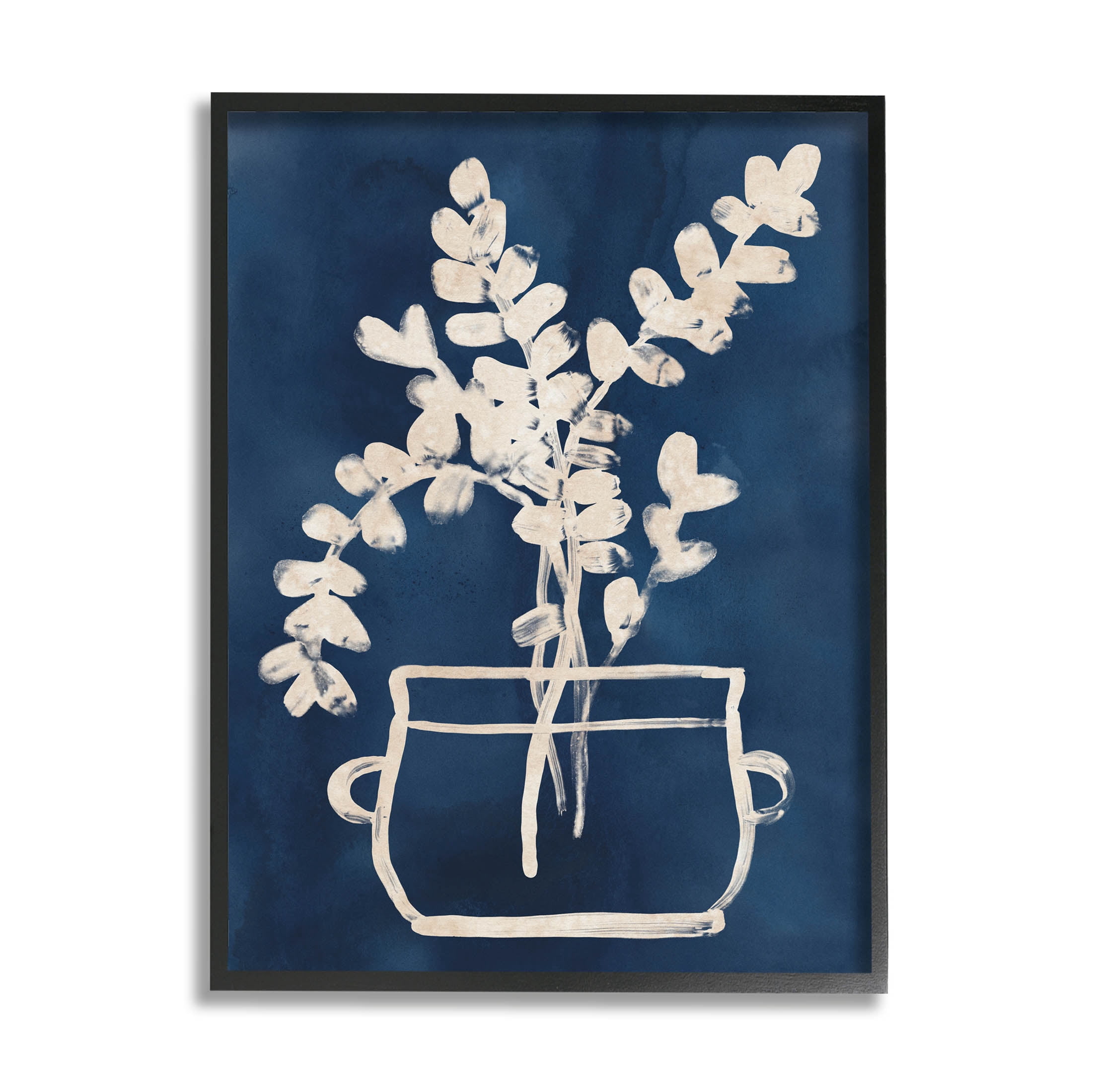 Stupell Industries Blue Plant Herbs Outline Graphic Art Black Framed Art Print Wall Art, Design by June Erica Vess