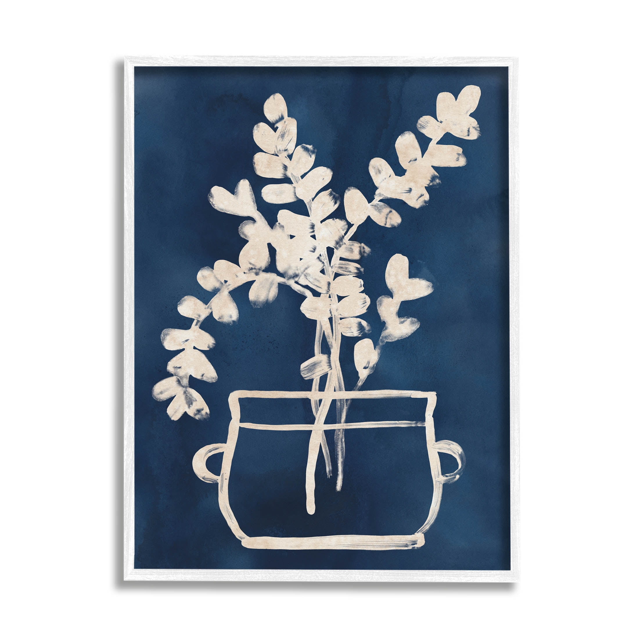 Stupell Industries Blue Plant Herbs Outline Graphic Art White Framed Art Print Wall Art, Design by June Erica Vess