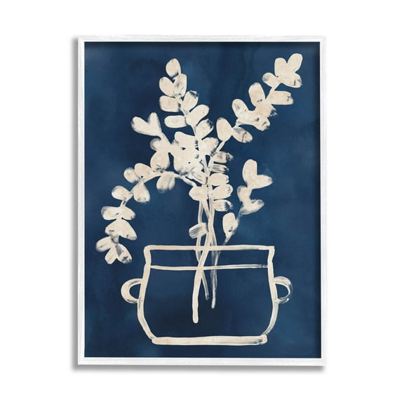 Stupell Industries Blue Plant Herbs Outline Graphic Art White Framed Art Print Wall Art, Design by June Erica Vess