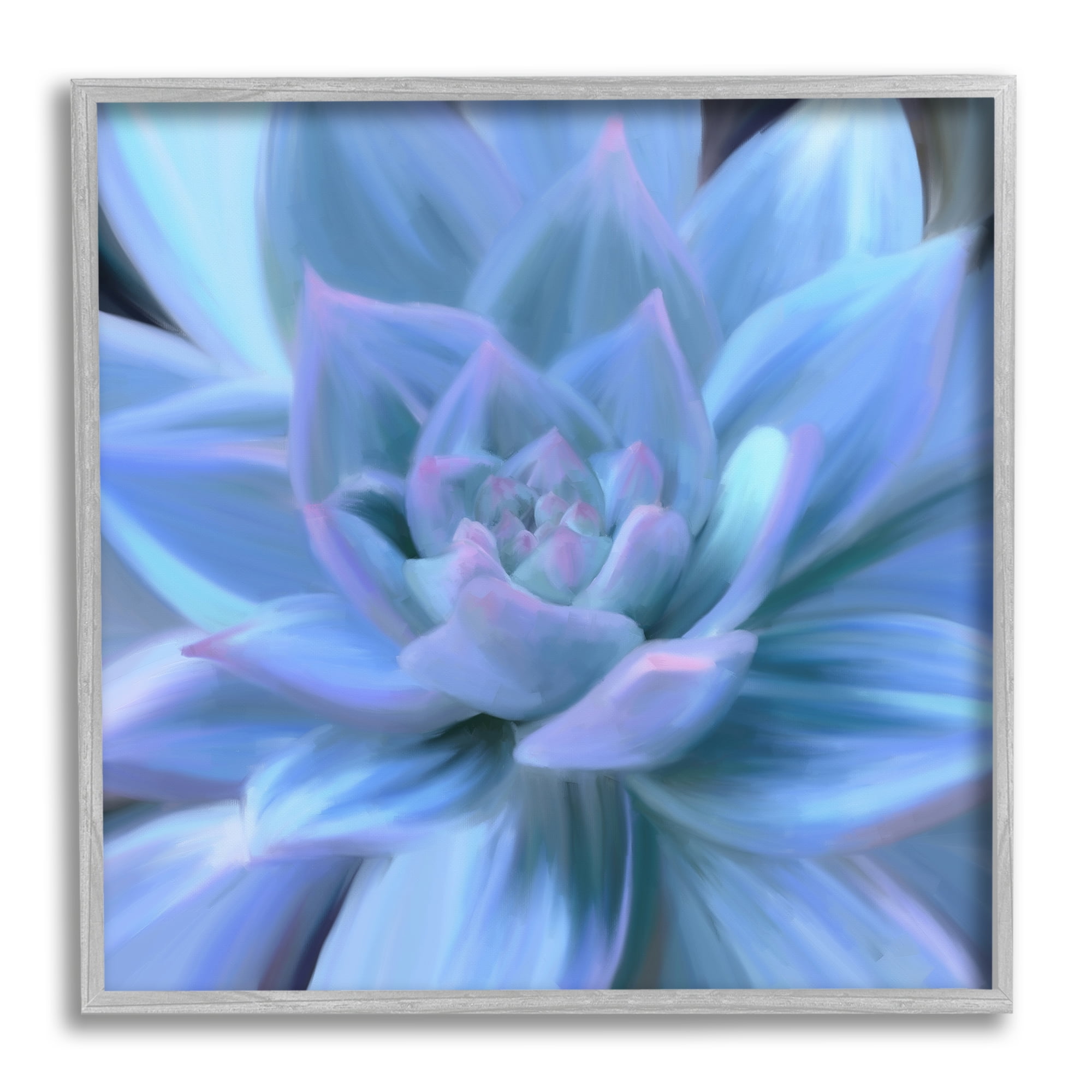 Stupell Industries Blue Plant Petals Botanical & Floral Painting Gray Framed Art Print Wall Art, 17 x 17