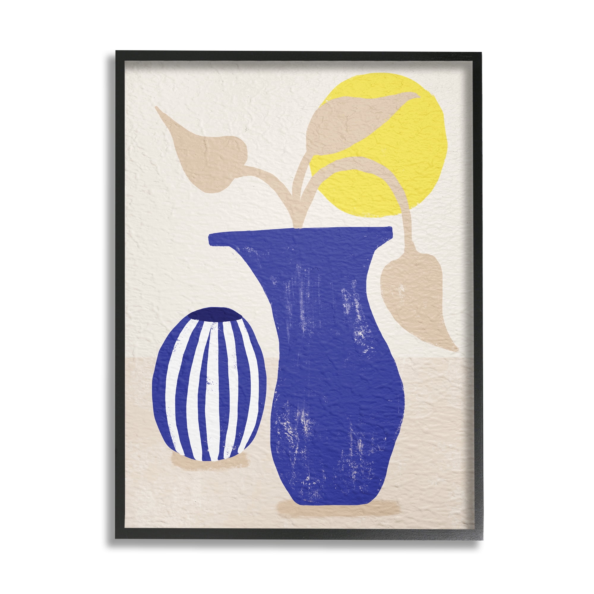Stupell Industries Blue Plant Vase Western Terracotta Yellow Sun Botanical & Floral Painting Black Framed Art Print Wall Art, 11 x 14
