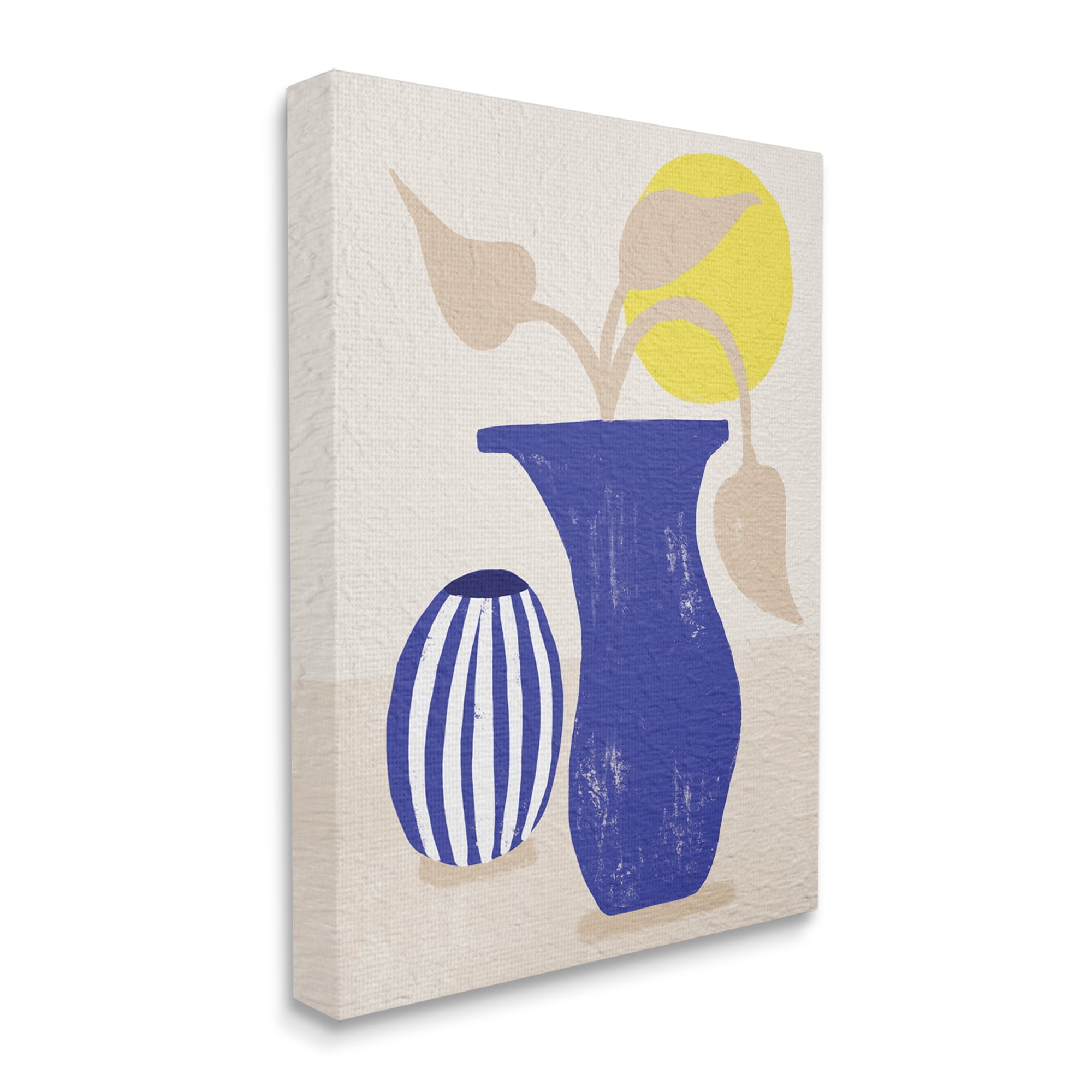 Stupell Industries Blue Plant Vase Western Terracotta Yellow Sun Botanical & Floral Painting Gallery Wrapped Canvas Art Print Wall Art, 36 x 48
