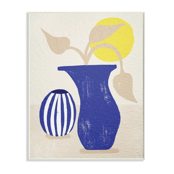 Stupell Industries Blue Plant Vase Western Terracotta Yellow Sun Botanical & Floral Painting Unframed Art Print Wall Art, 13 x 19