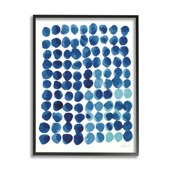 Stupell Industries Blue Polka Dot Pattern Circle Shape Grid Watercolor, 11 x 14, Design by Sue Schlabach