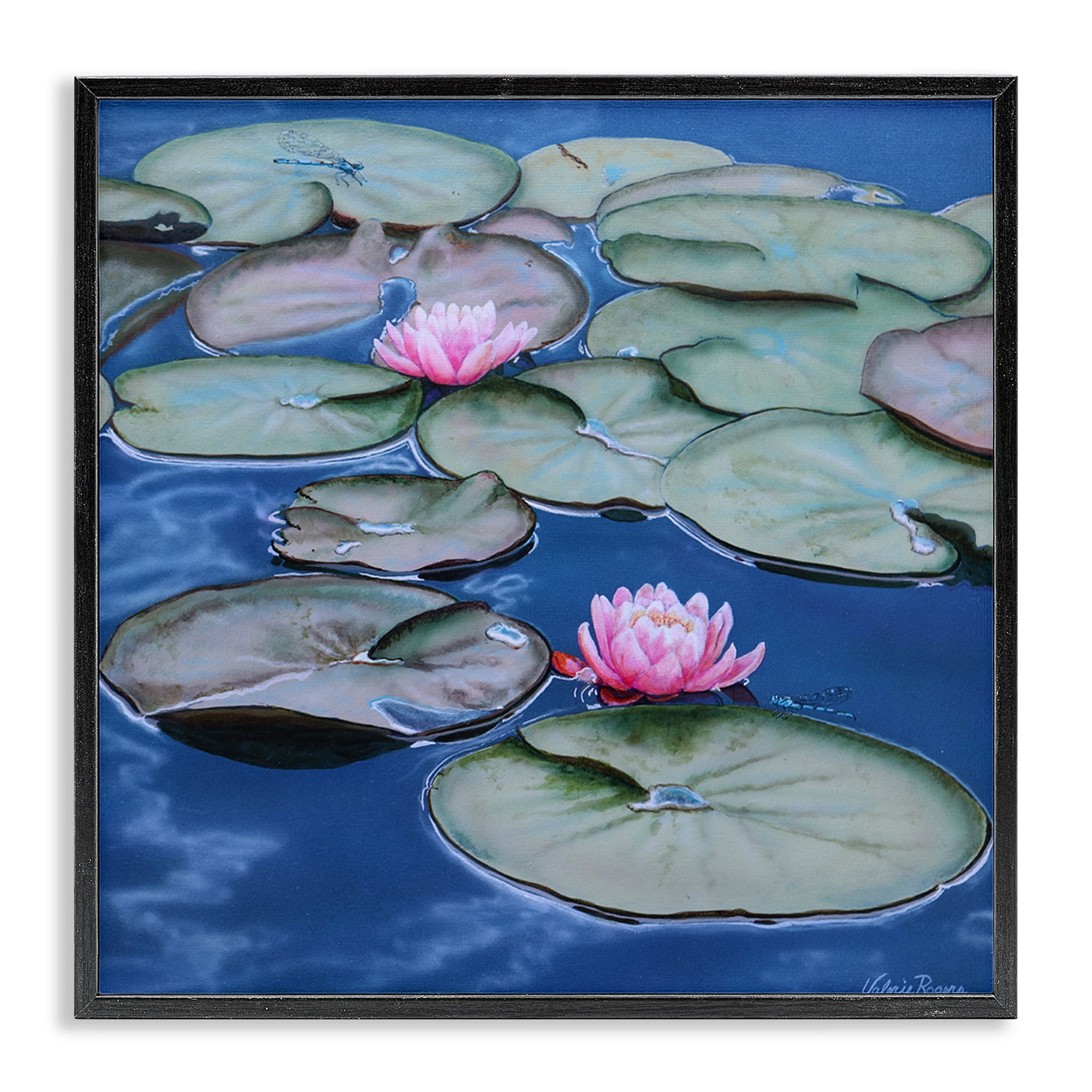 Stupell Industries Blue Pond Lily Reflection Landscape & Nature Painting Black Framed Art Print Wall Art, 12 x 12