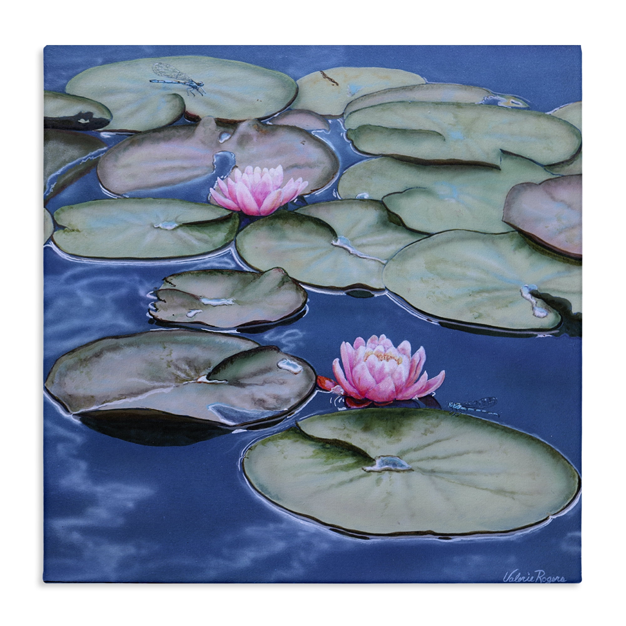 Stupell Industries Blue Pond Lily Reflection Landscape & Nature Painting Wrapped Canvas Art Print Wall Art, 17 x 17