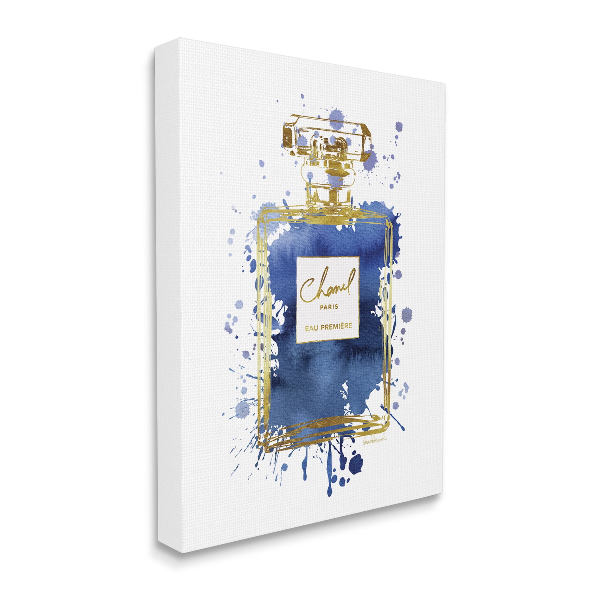 Blue and Gold Abstract Fragrance Bottle Canvas Wall Art 24" x 30"