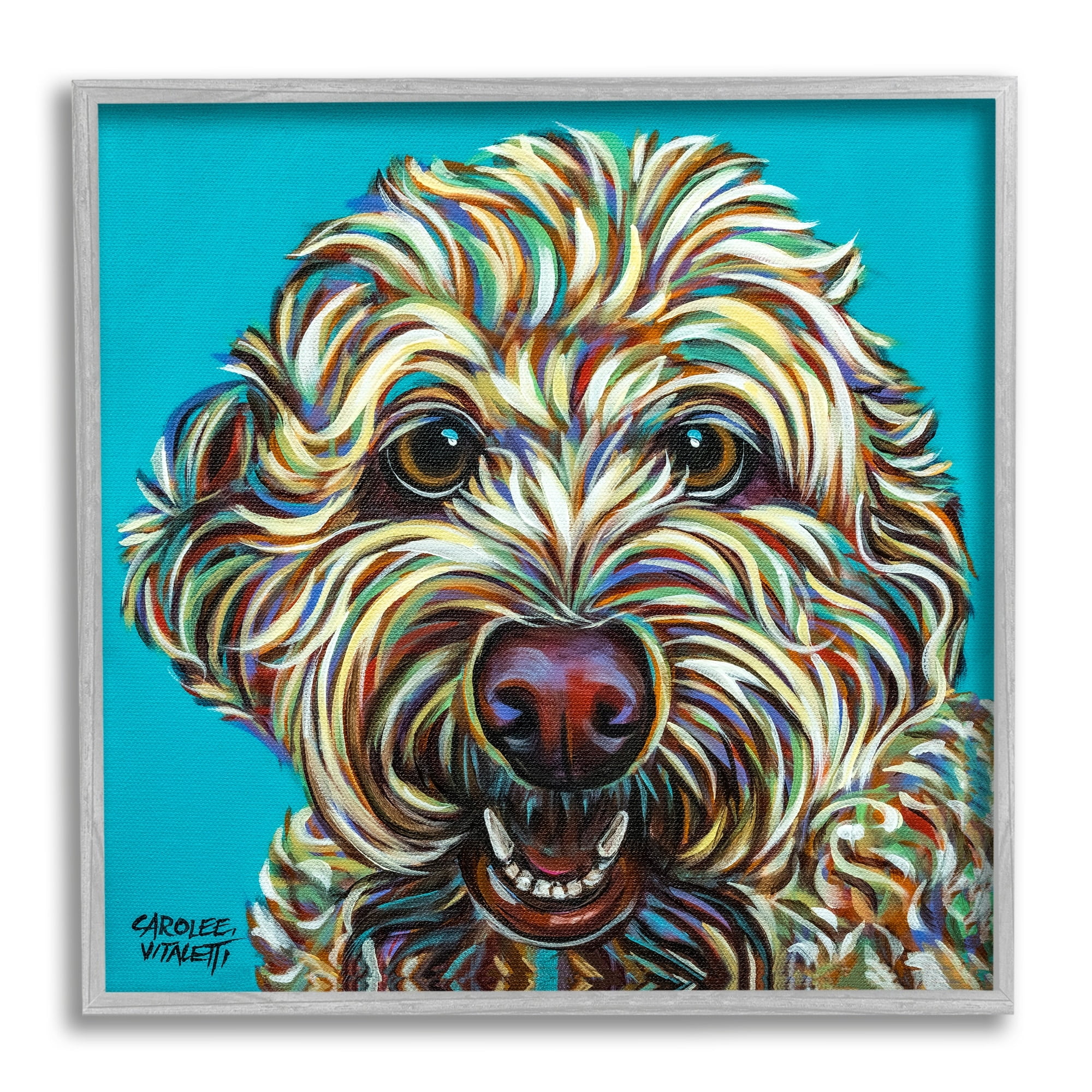 Stupell Industries Blue Pop Style Bright Bold Shaggy Dog Portrait, 17 x 17, Design by Carolee Vitaletti