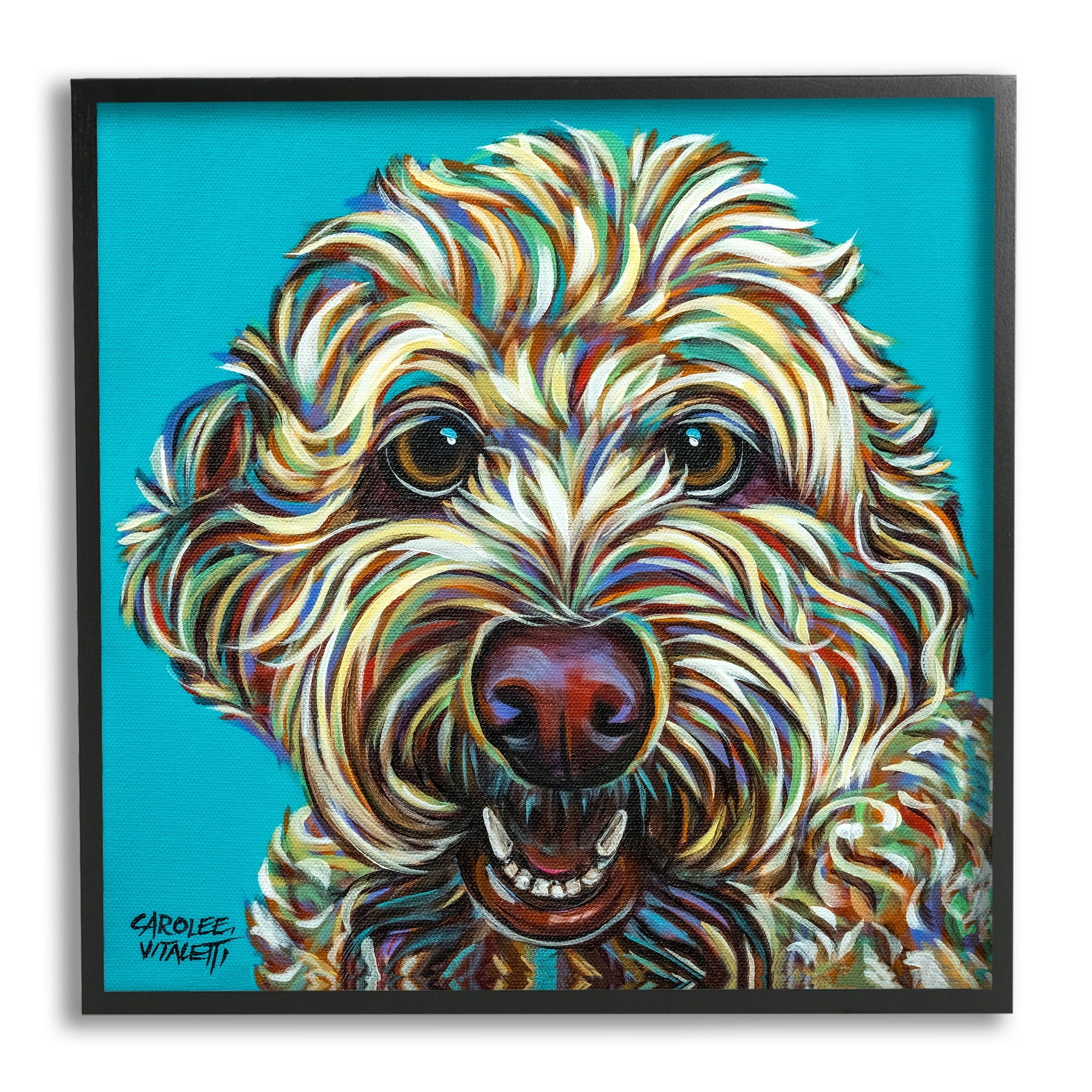 Stupell Industries Blue Pop Style Bright Bold Shaggy Dog Portrait Paintings Black Framed Art Print Wall Art, 12x12, by Carolee Vitaletti