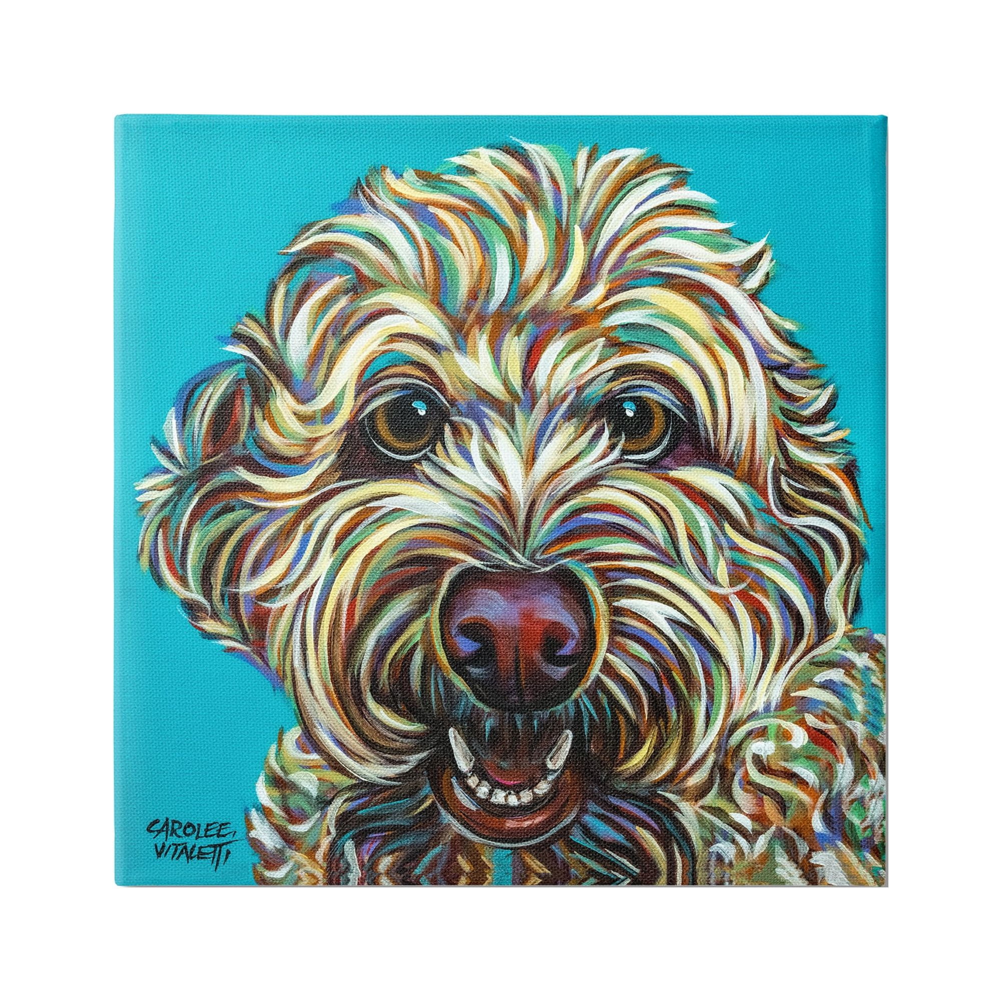 Stupell Industries Blue Pop Style Bright Bold Shaggy Dog Portrait Paintings Gallery-Wrapped Canvas Print Wall Art, 36x36, by Carolee Vitaletti