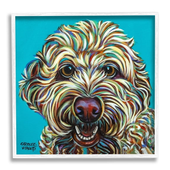 Stupell Industries Blue Pop Style Bright Bold Shaggy Dog Portrait Paintings White Framed Art Print Wall Art, 17x17, by Carolee Vitaletti