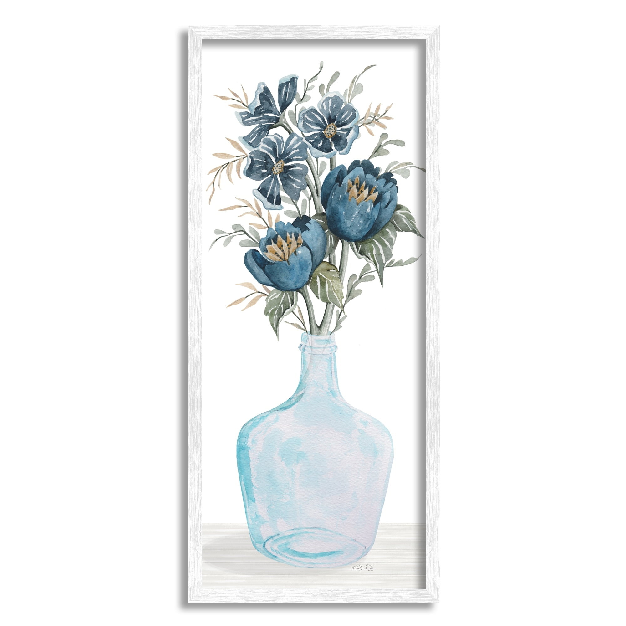 Stupell Industries Blue Poppies Blossoms Transparent Glass Vase Bouquet,13 x 30, Design by Cindy Jacobs