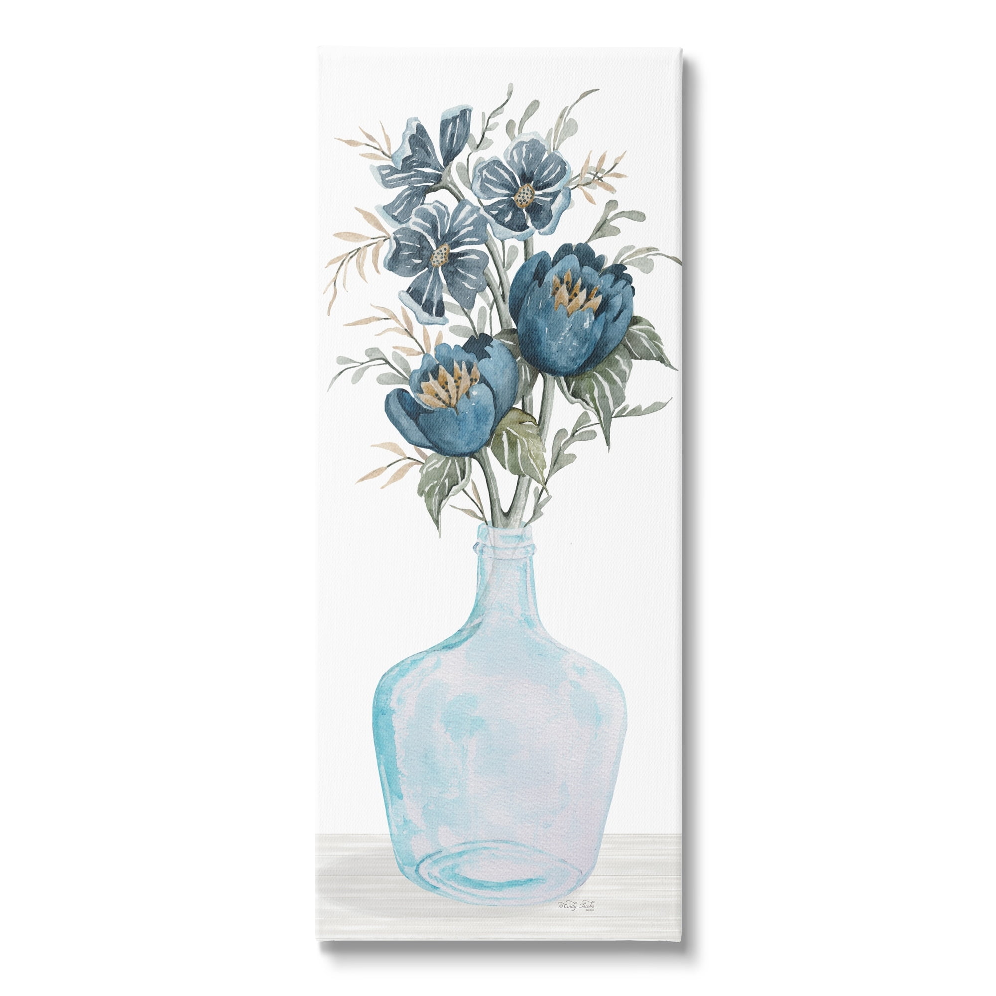 Stupell Industries Blue Poppies Blossoms Transparent Glass Vase Bouquet,17 x 40, Design by Cindy Jacobs
