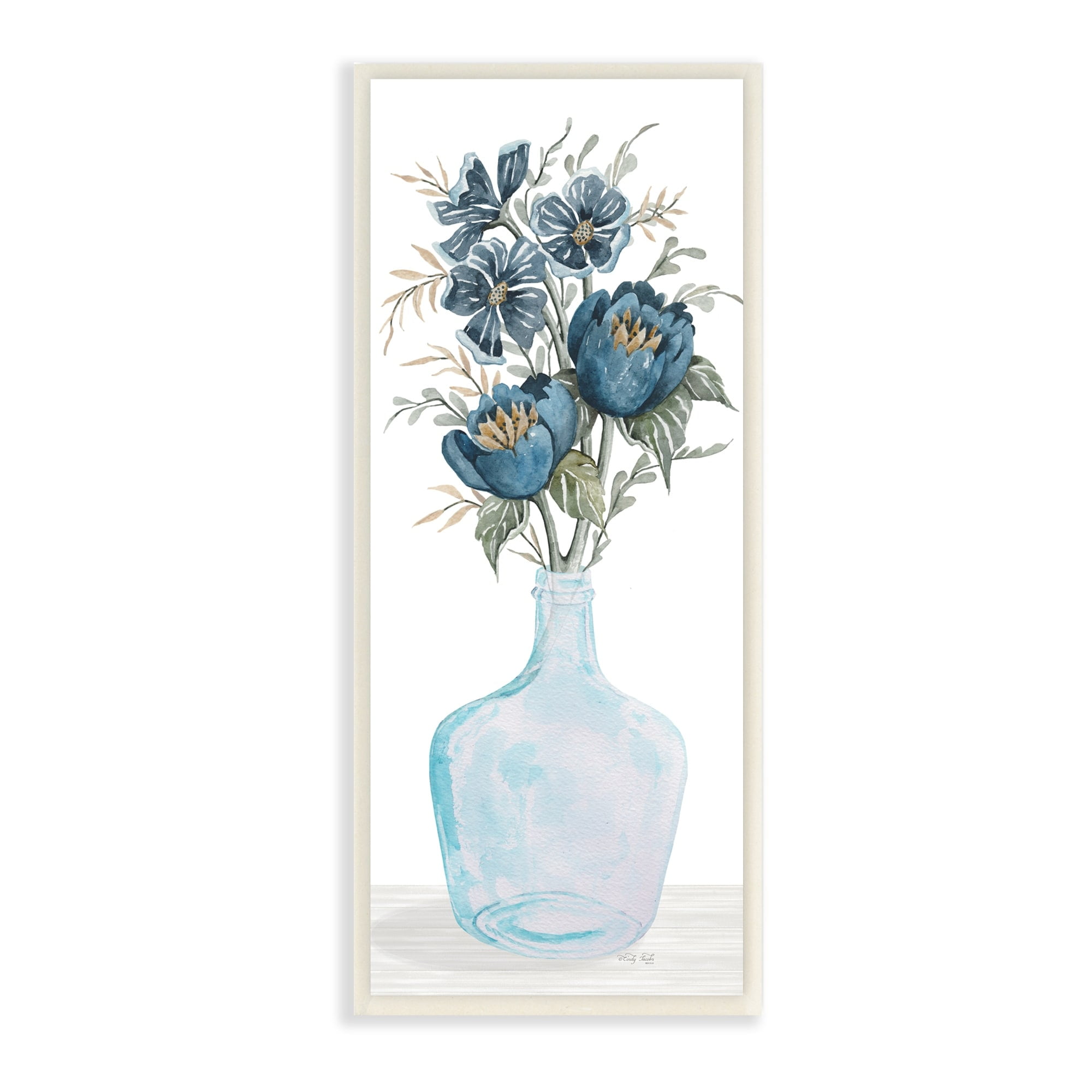 Stupell Industries Blue Poppies Blossoms Transparent Glass Vase Bouquet,7 x 17, Design by Cindy Jacobs