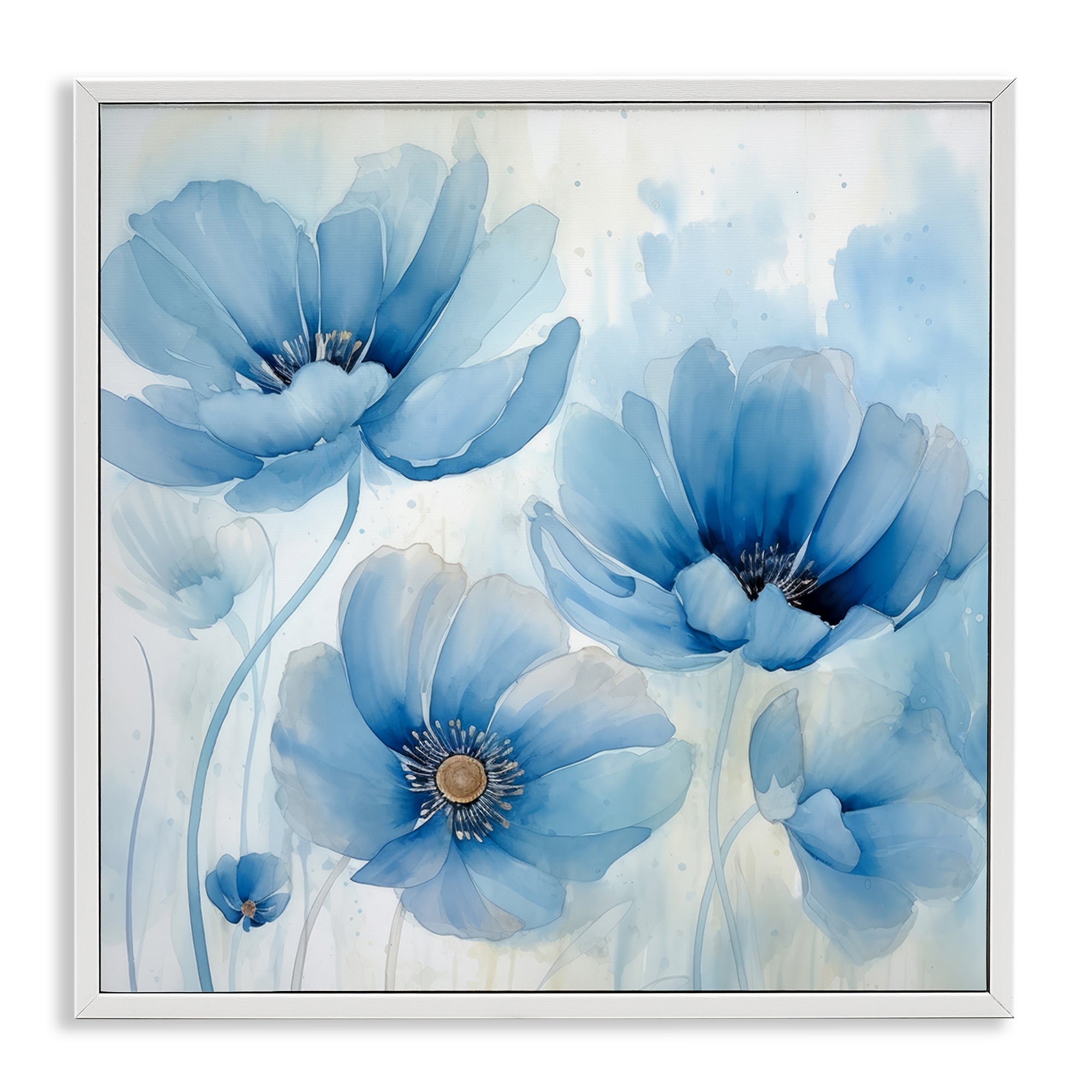 Stupell Industries Blue Poppies Ombre Plants & Flowers Painting White Framed Art Print Wall Art, 17 x 17