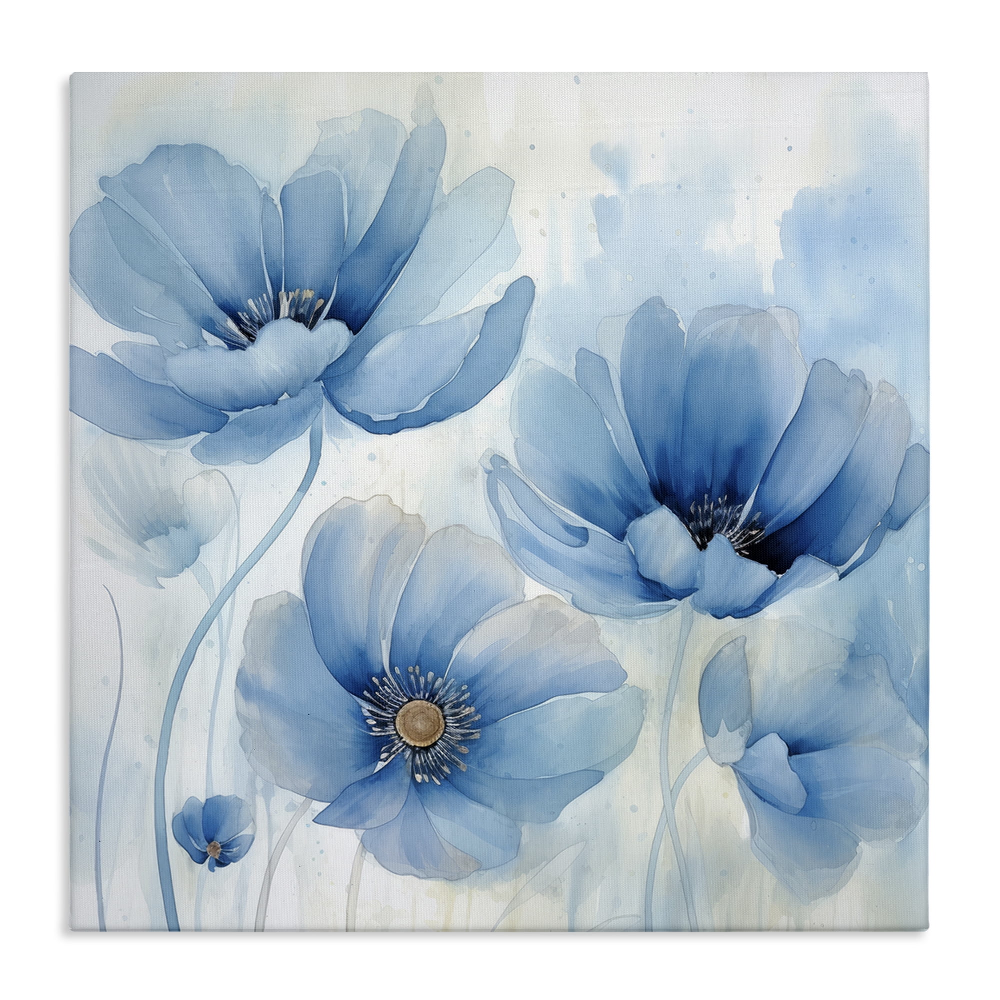 Stupell Industries Blue Poppies Ombre Plants & Flowers Painting Wrapped Canvas Art Print Wall Art, 30 x 30