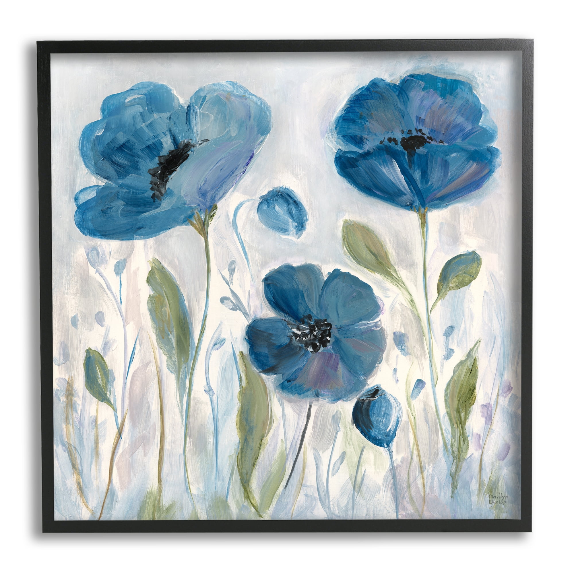 Stupell Industries Blue Poppies Painting Botanical & Floral Painting Black Framed Art Print Wall Art, 17 x 17
