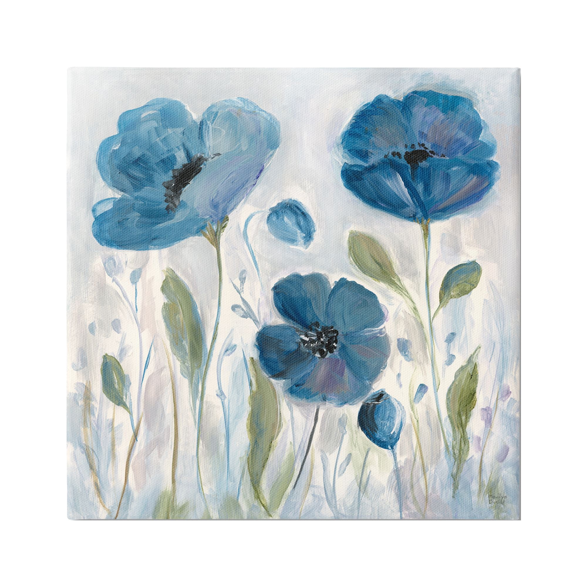 Stupell Industries Blue Poppies Painting Botanical & Floral Painting Gallery Wrapped Canvas Art Print Wall Art, 36 x 36