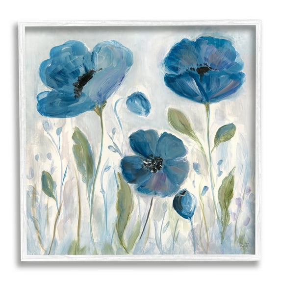 Stupell Industries Blue Poppies Painting Botanical & Floral Painting White Framed Art Print Wall Art, 17 x 17