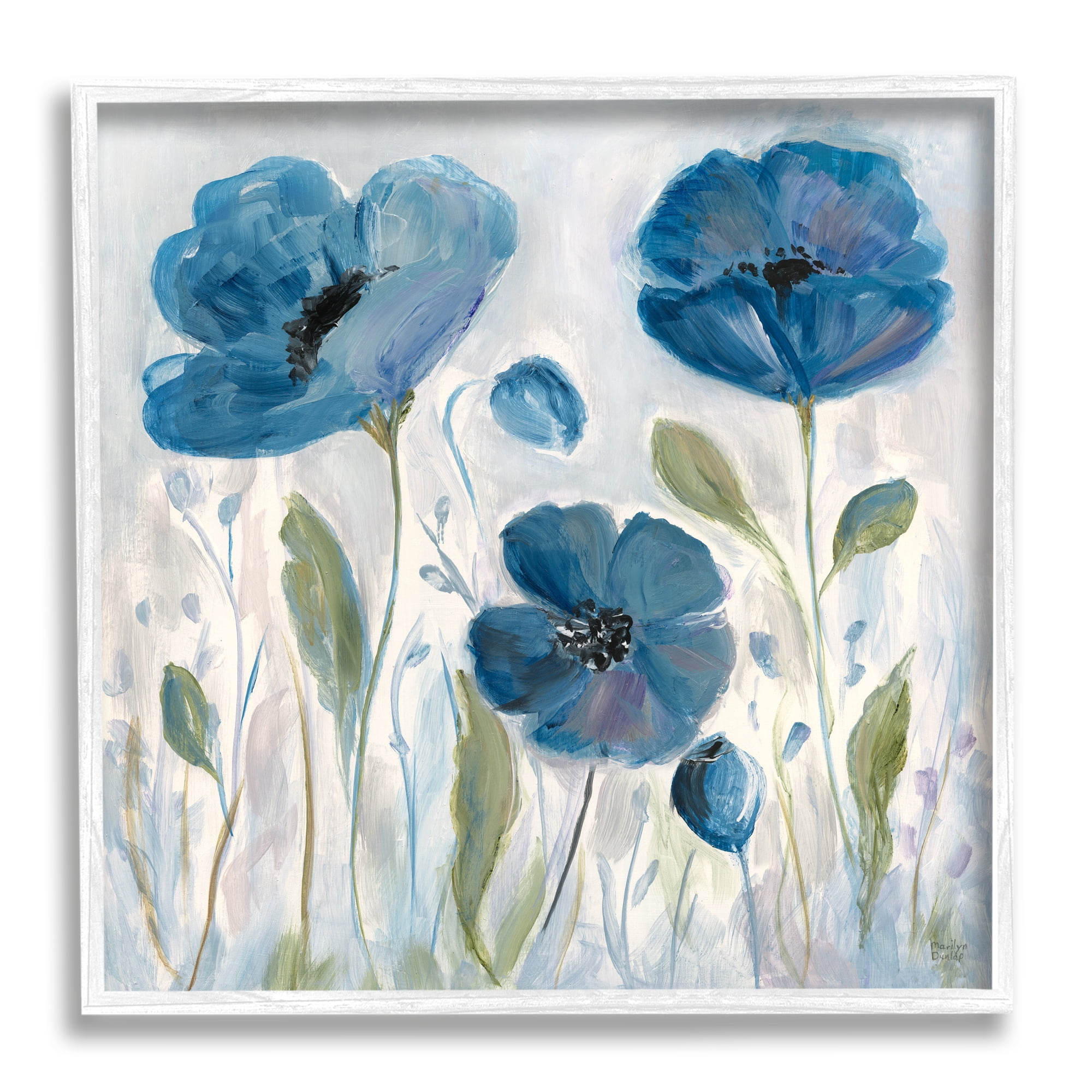 Stupell Industries Blue Poppies Painting Botanical & Floral Painting White Framed Art Print Wall Art, 24 x 24