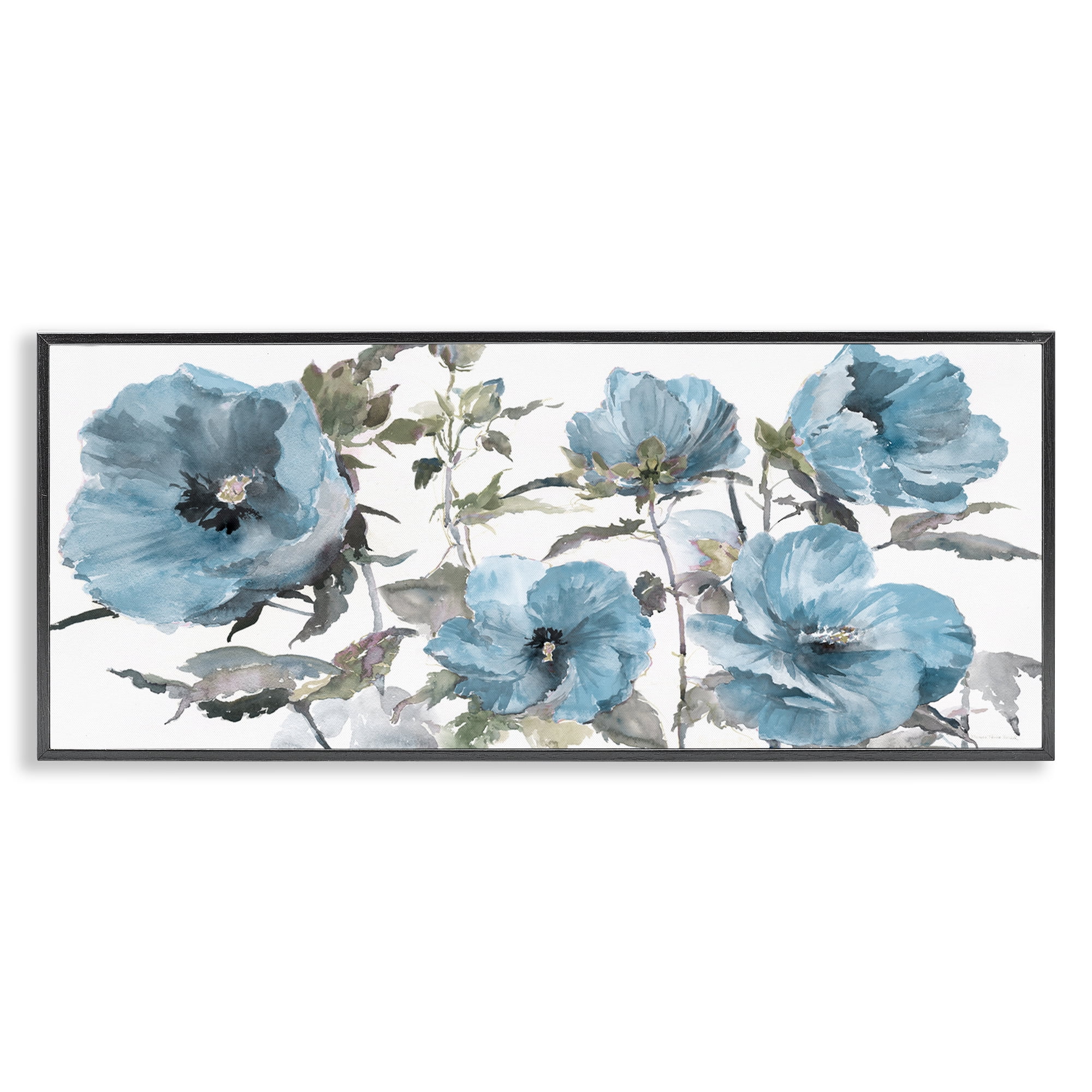 Stupell Industries Blue Poppies on White Plants & Flowers Painting Black Framed Art Print Wall Art, 24 x 10