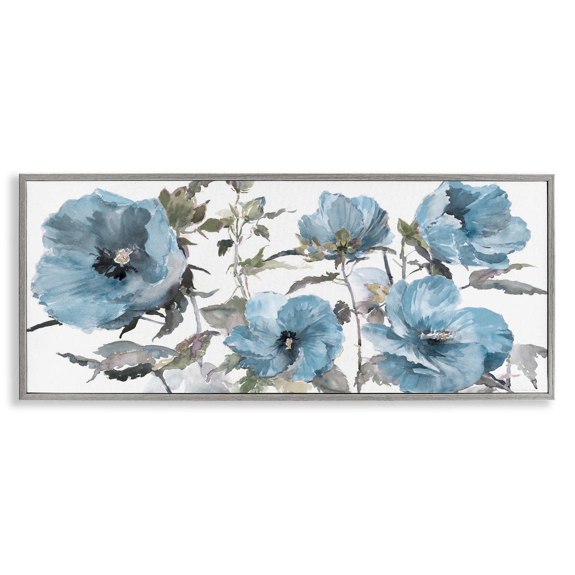 Stupell Industries Blue Poppies on White Plants & Flowers Painting Gray Framed Art Print Wall Art, 24 x 10