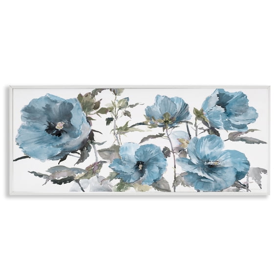 Stupell Industries Blue Poppies on White Plants & Flowers Painting White Framed Art Print Wall Art, 24 x 10