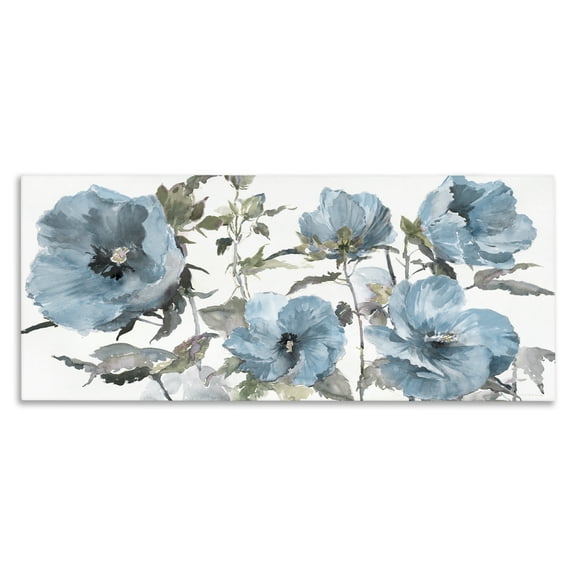 Stupell Industries Blue Poppies on White Plants & Flowers Painting Wrapped Canvas Art Print Wall Art, 24 x 10
